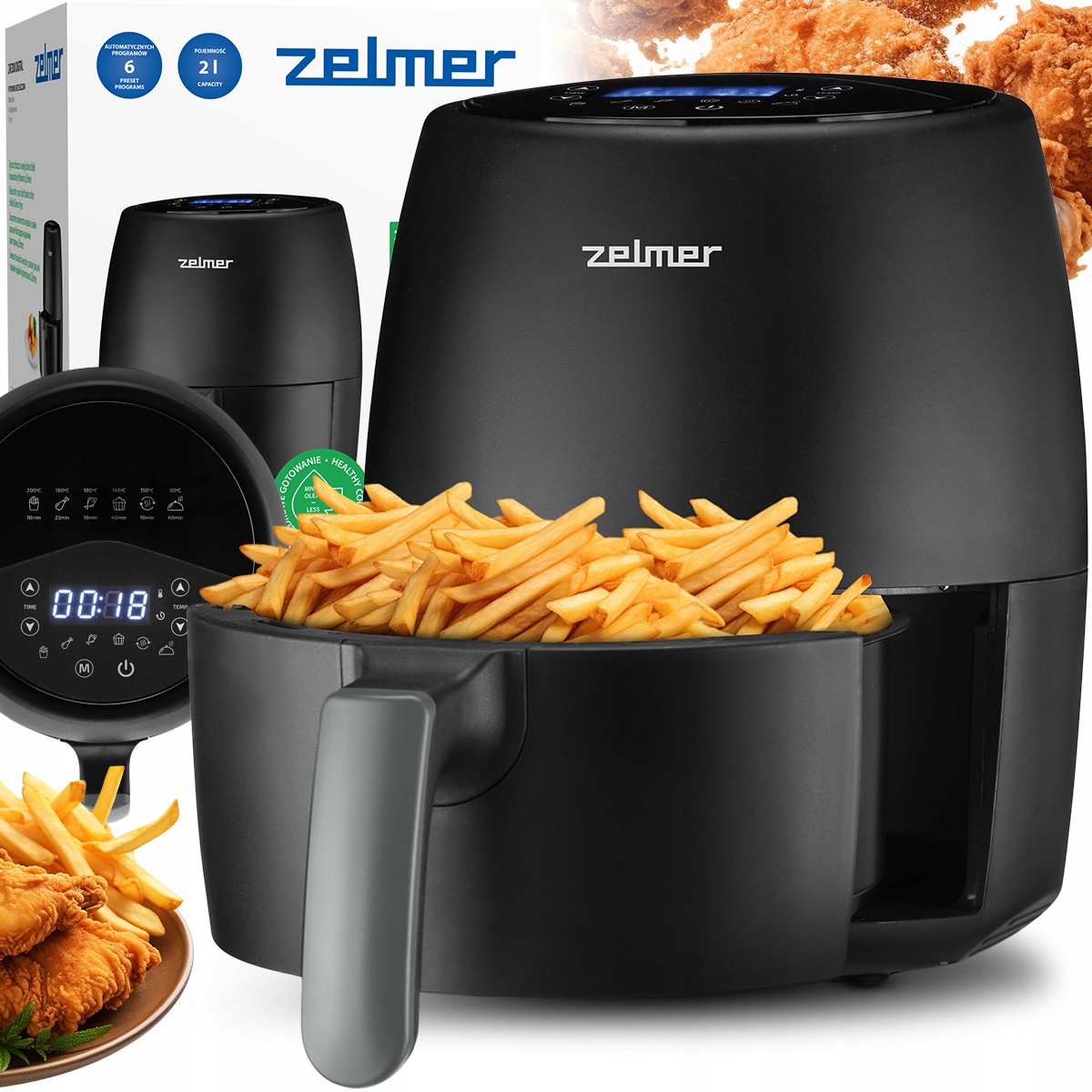 Frytkownica Beztłuszczowa Zelmer 6 Programów Frytownica Air Fryer 1200W 2L