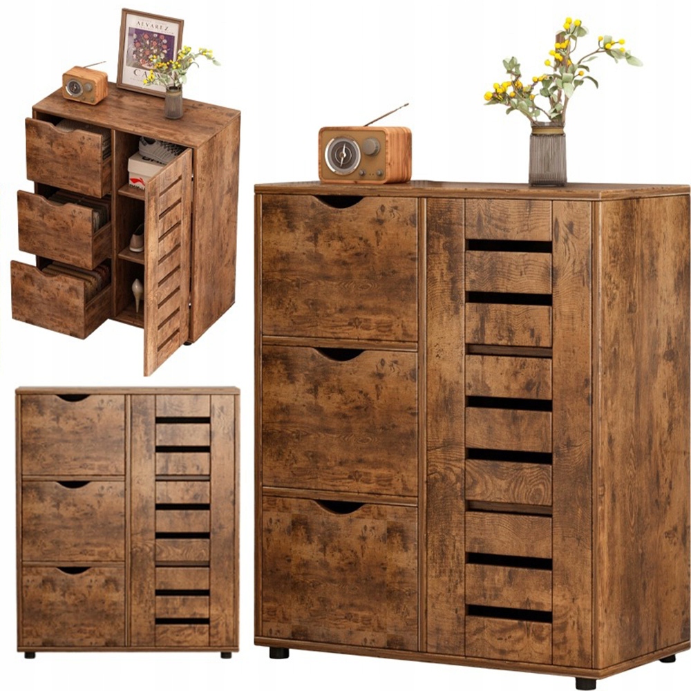 Komoda Do Obývačky Tmavohnedá Priestranná Drevená Polica Loft 3 Zásuvky
