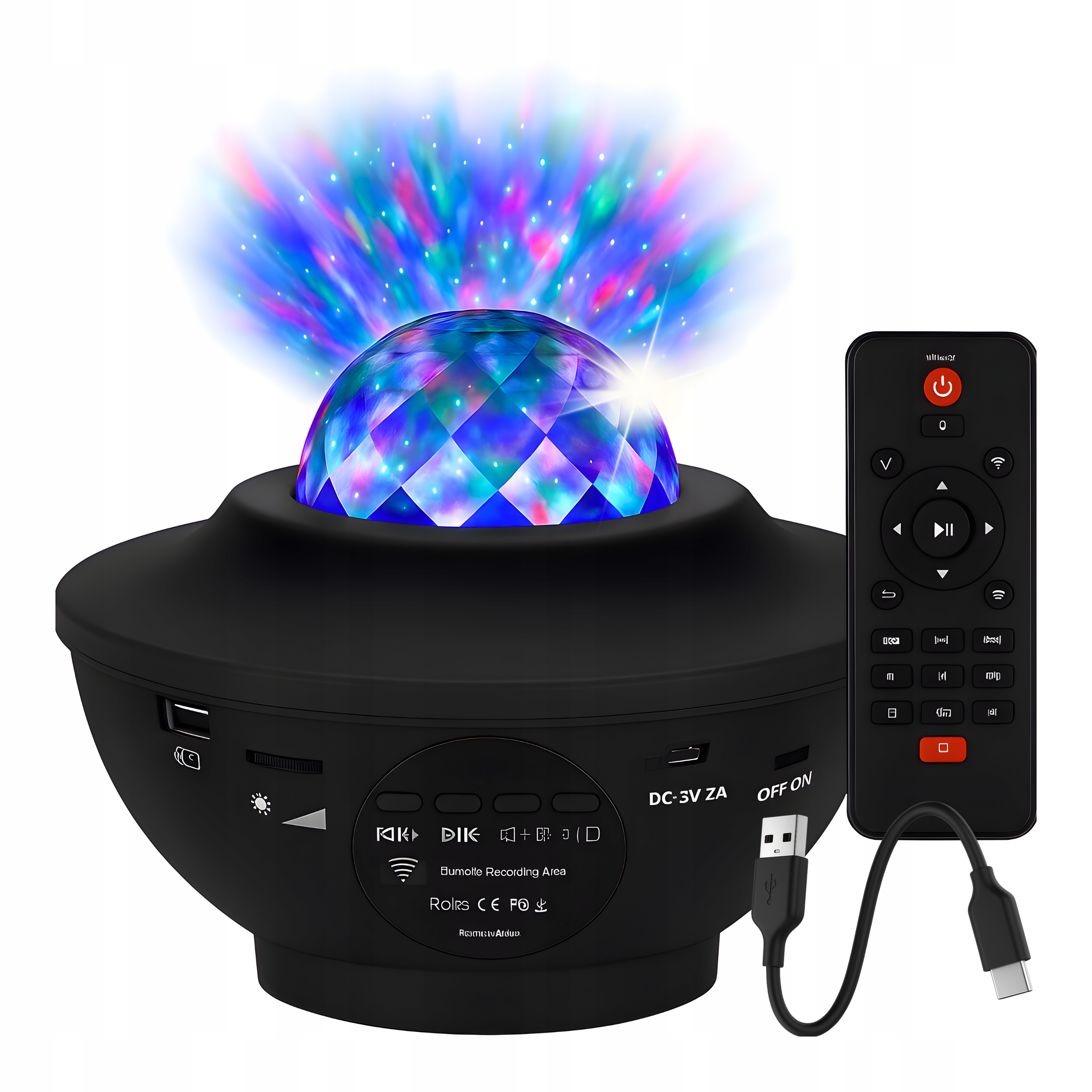 Projektor noční oblohy s dálkovým ovládáním a nočním světlem na Usb pro pokoj s hudbou