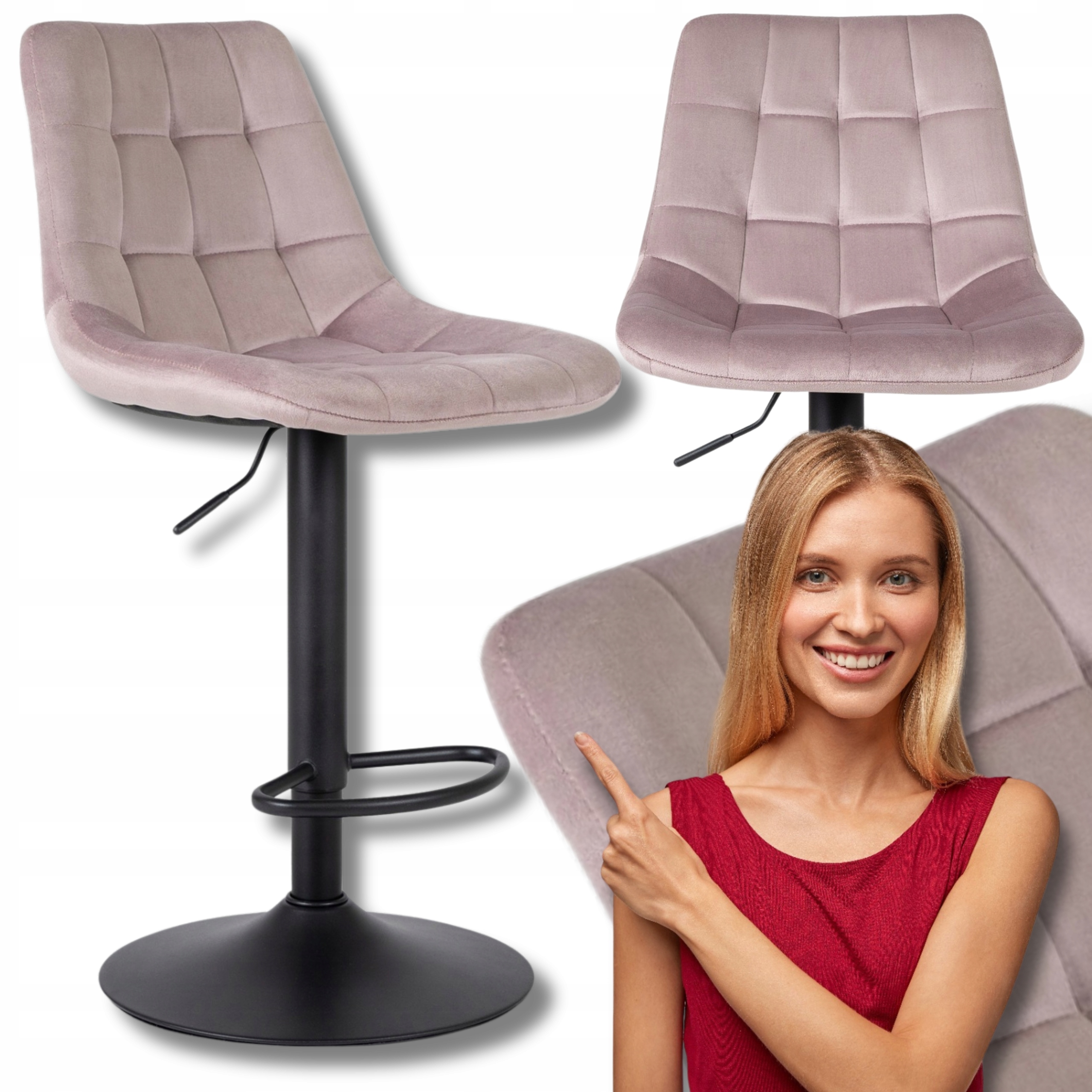 Barová Židle Nastavitelná barová židle Loft Velurová Glamour Růžová Arcos 2