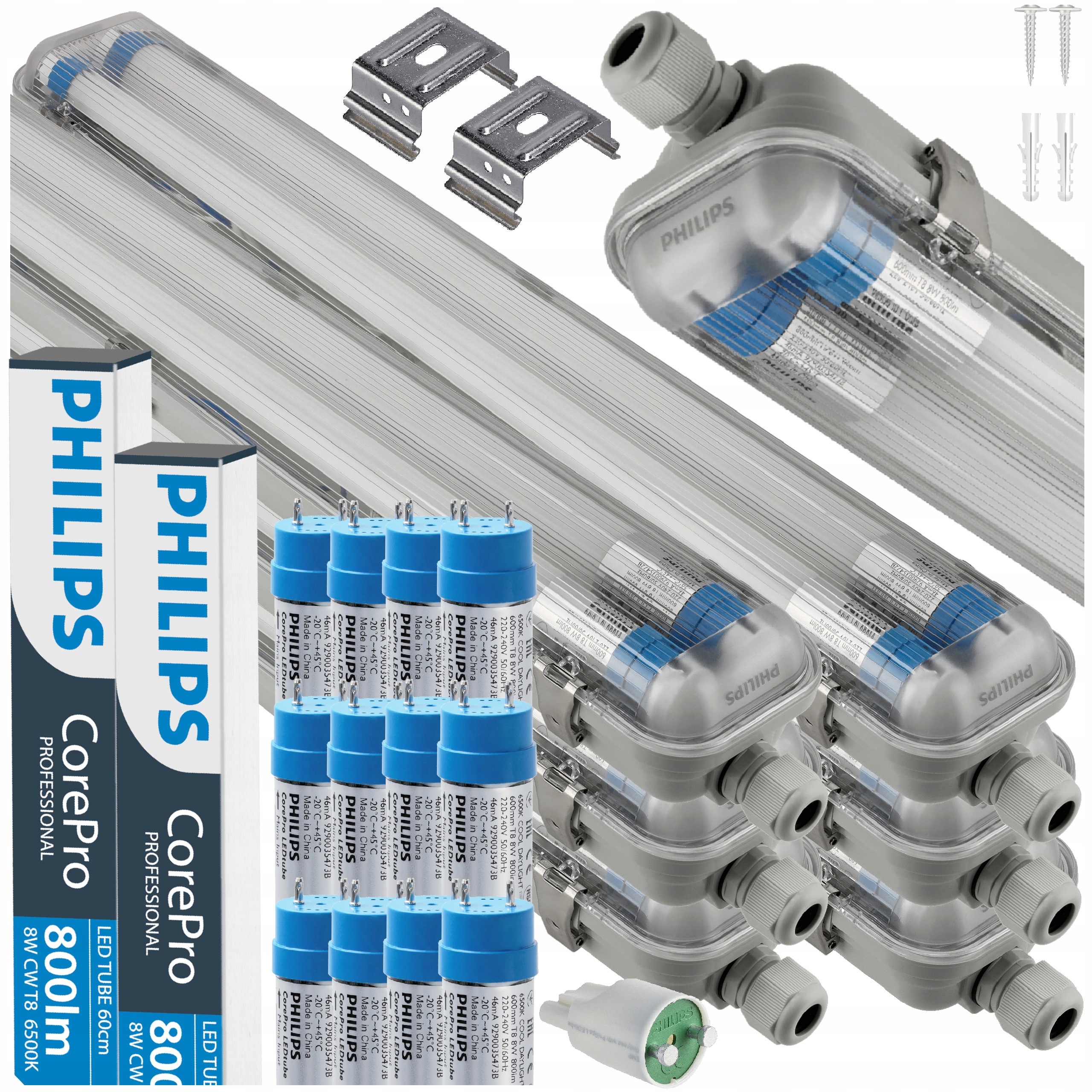 Hermetické Led svietidlo Philips CorePro 2x60 cm Lampa 18W 6500K Sada 6x