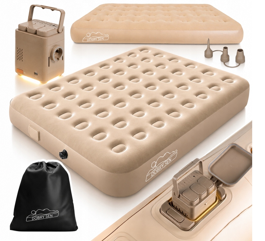 Materac Dmuchany Dwuosobowy Z Pompką Na Akumulator Lampka W Pompce usb-c