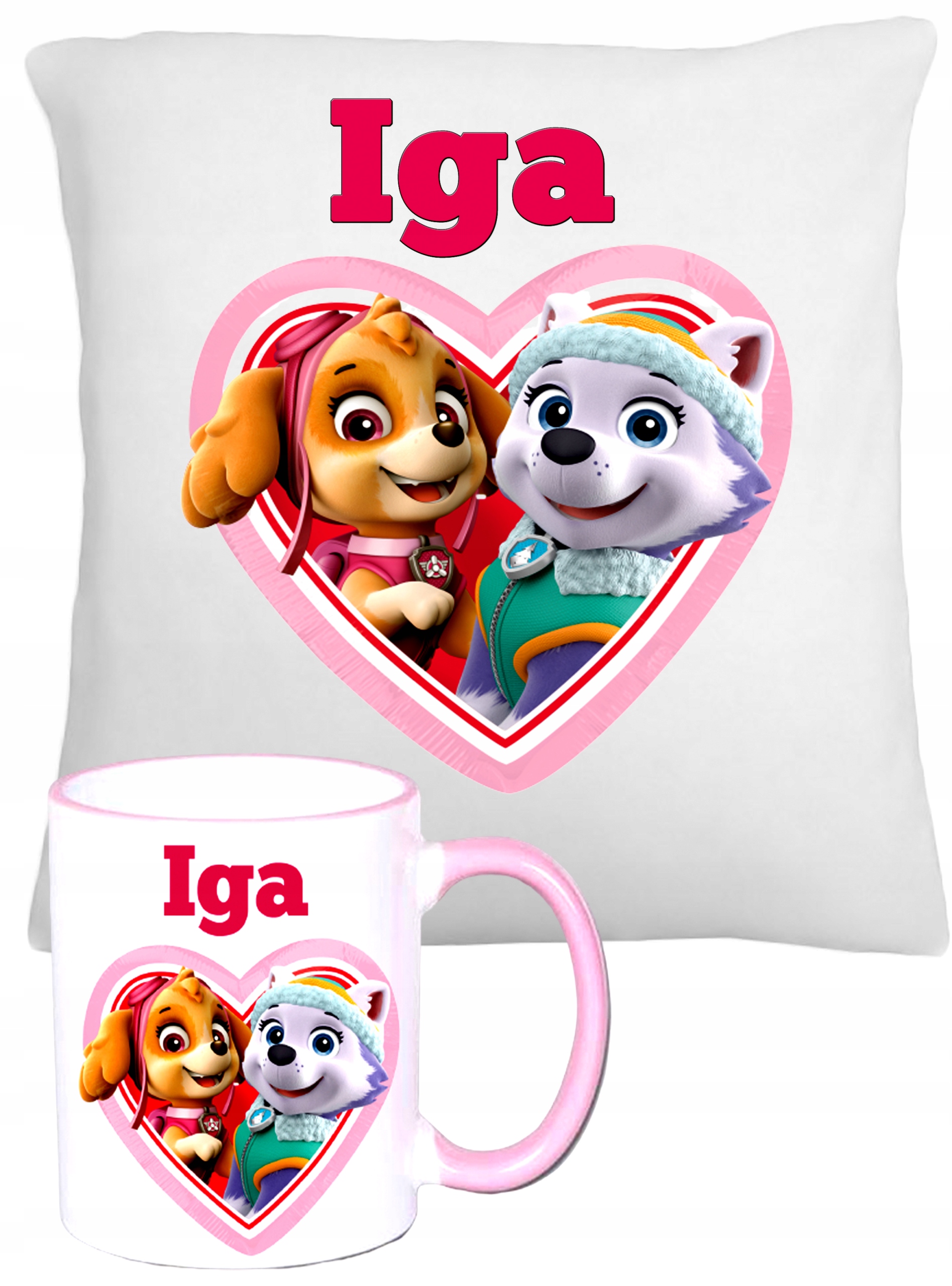 ZESTAW KUBEK + PODUSZKA PSI PAW PATROL SKYE + IMIĘ