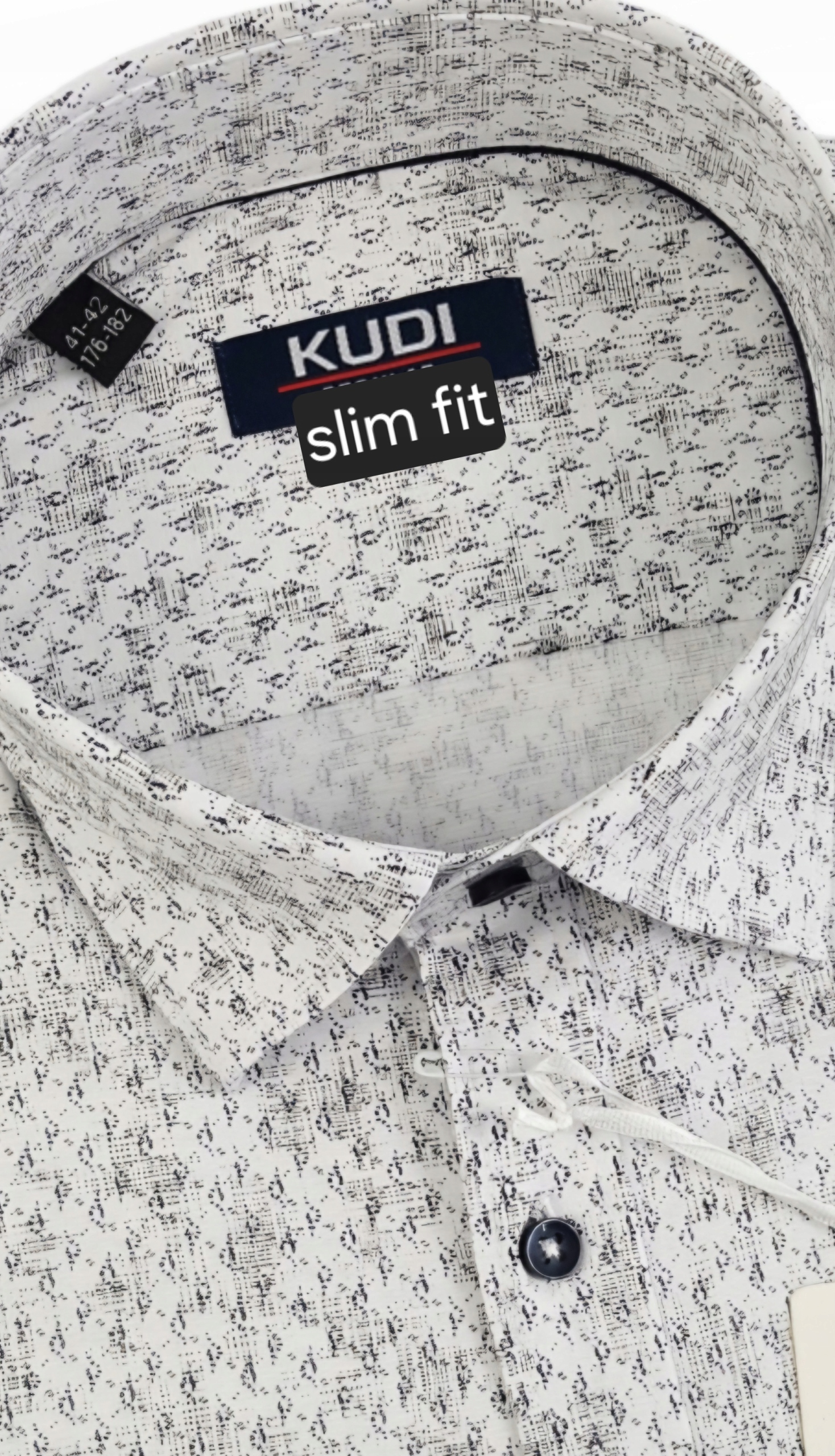 Kudi pánská košile bílá s slim fit vzorem, dlouhý rukáv, vel 2XL 45/46 3426-1