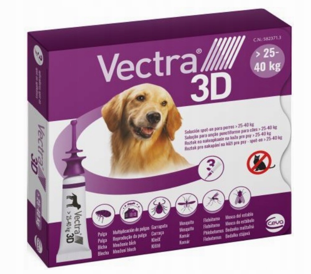 Vectra 3D 25-45KG na Pchły i Kleszcze dla Psa 3x Pipeta