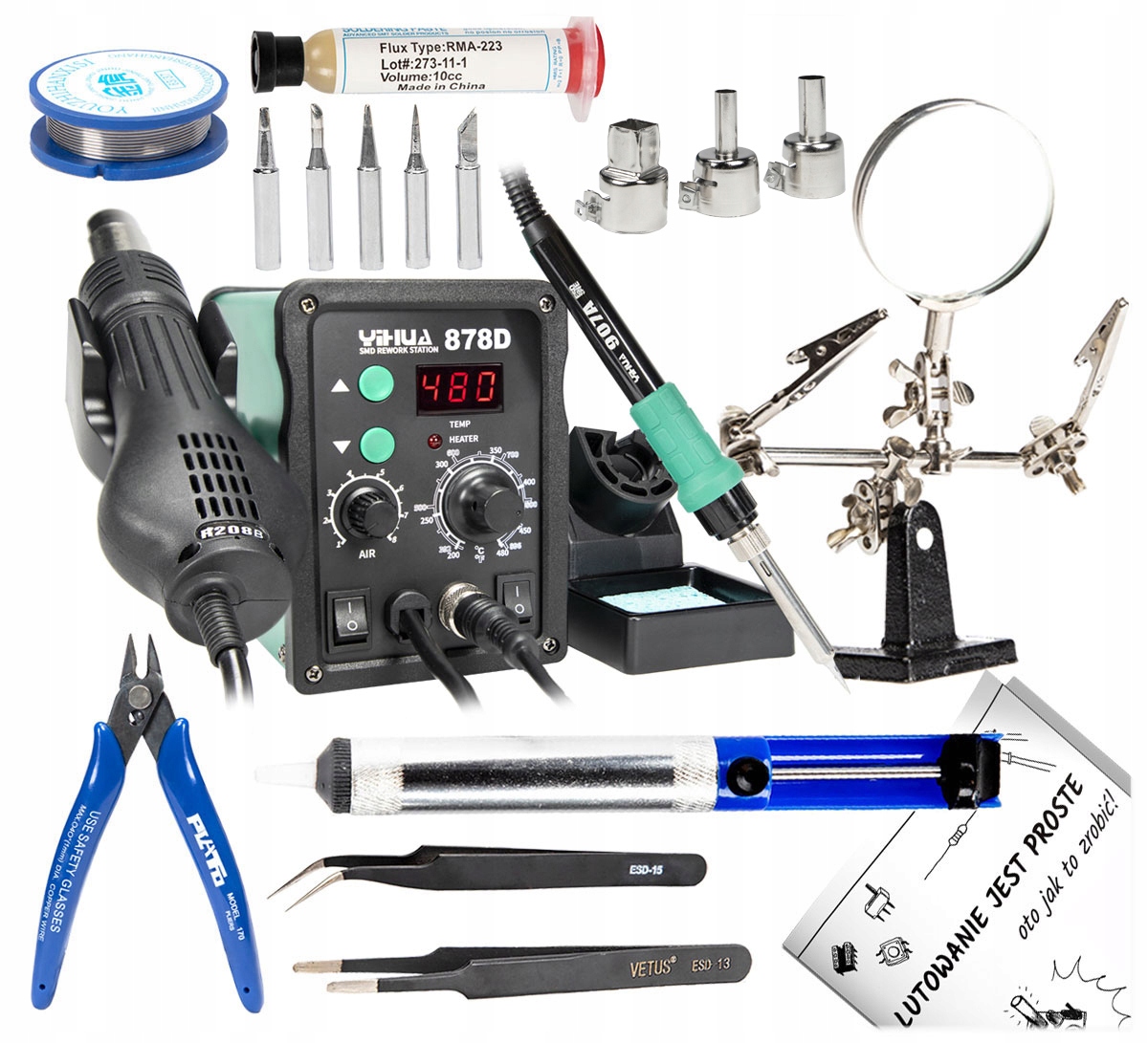 

Zestaw do lutowania HotAir Yihua 878D akcesoria