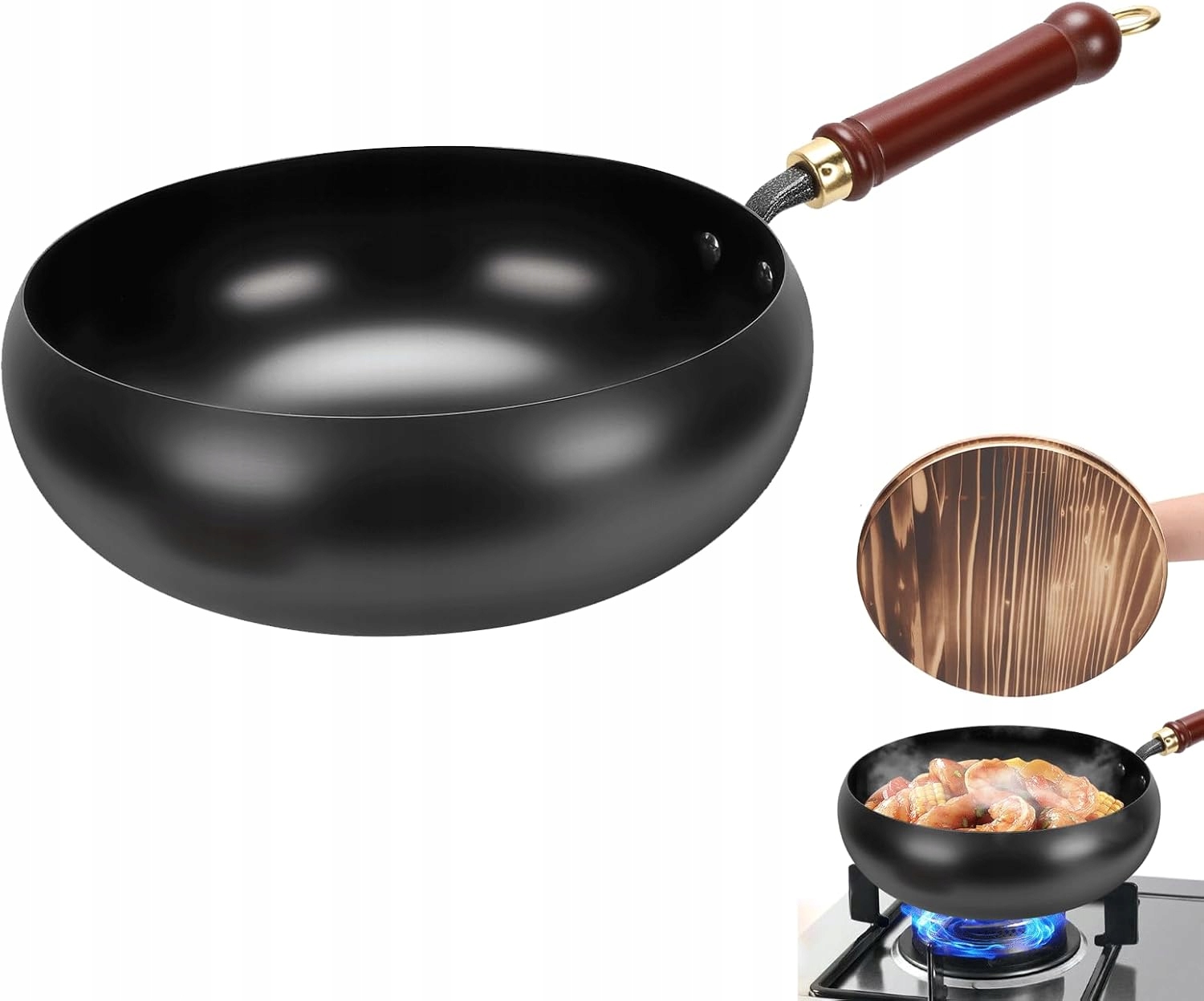 Japonská Železná Pánev 28 CM Ručně Kovaná S Dřevěným Víkem