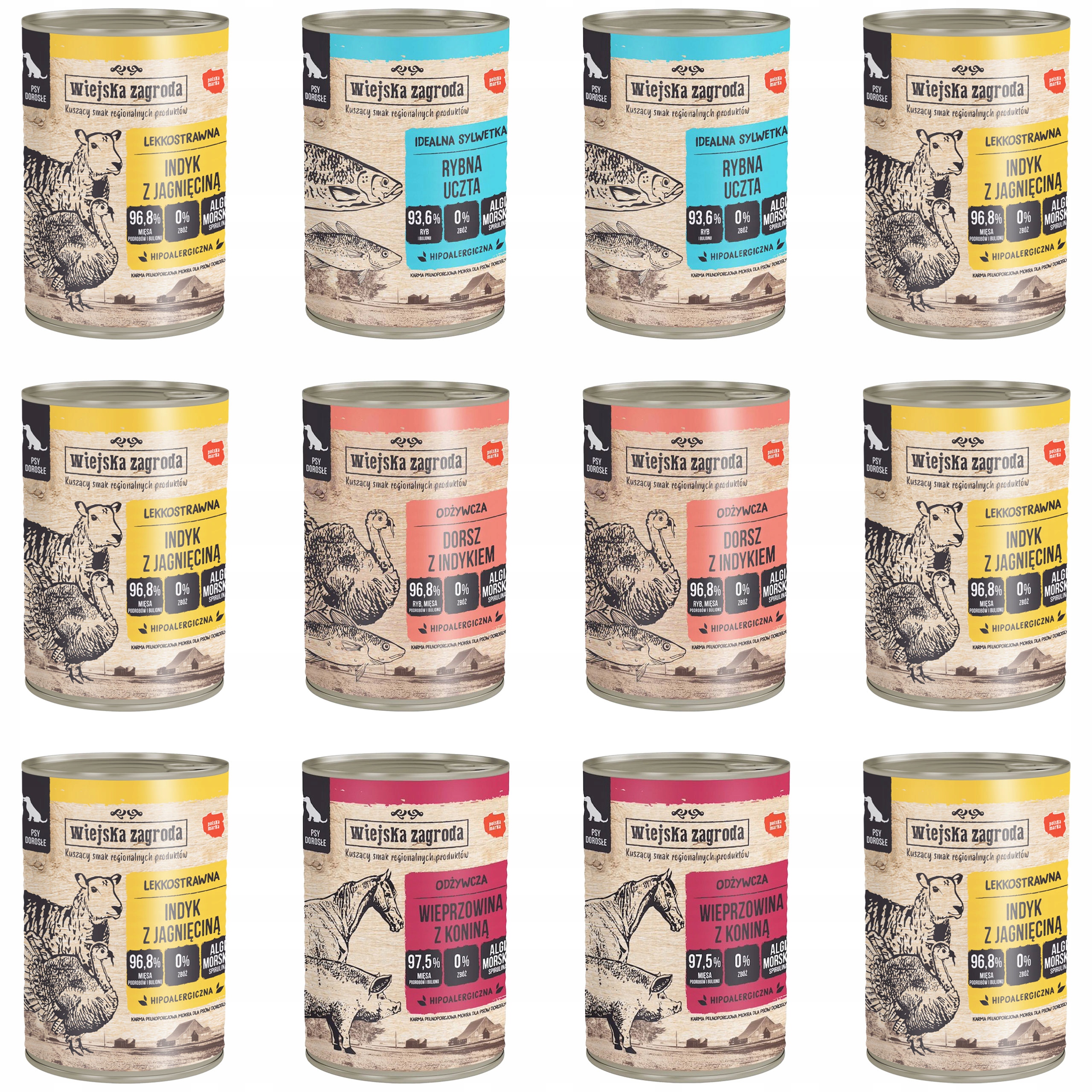 Levně Wiejska Zagroda Krmivo mokré pro psa mix chutí 12 x 400 g