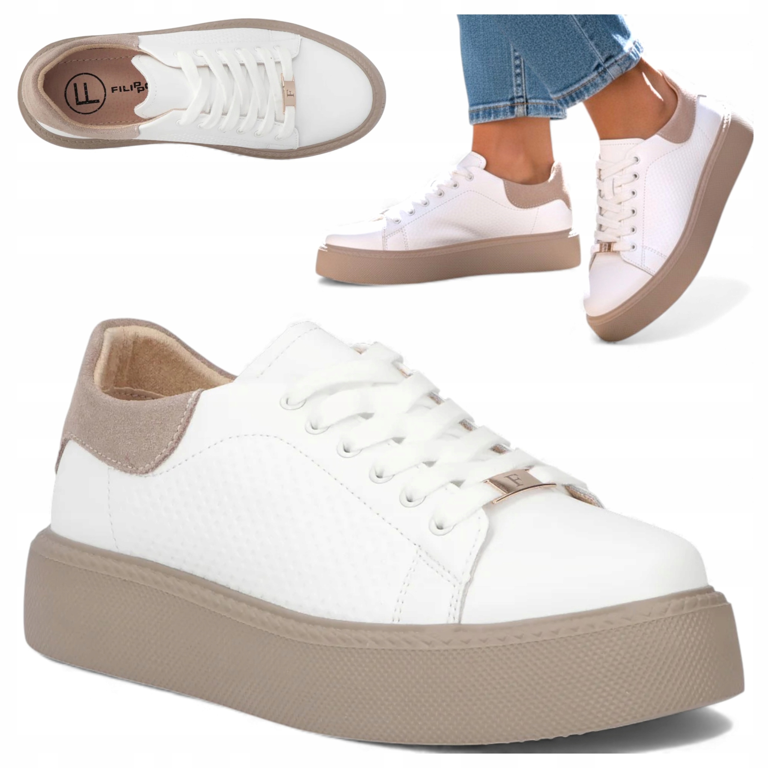 Filippo 39 Dámské kožené tenisky Polobotky Sportovní platforma Bílá