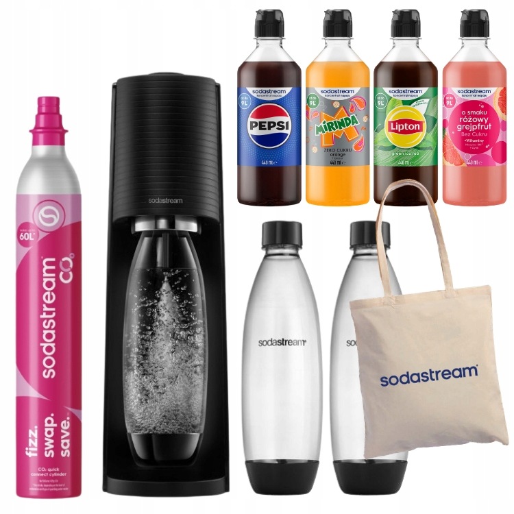 Výrobník Sody SodaStream Terra 2 lahve 4 sirupy Pepsi Mirinda Zero Lipton