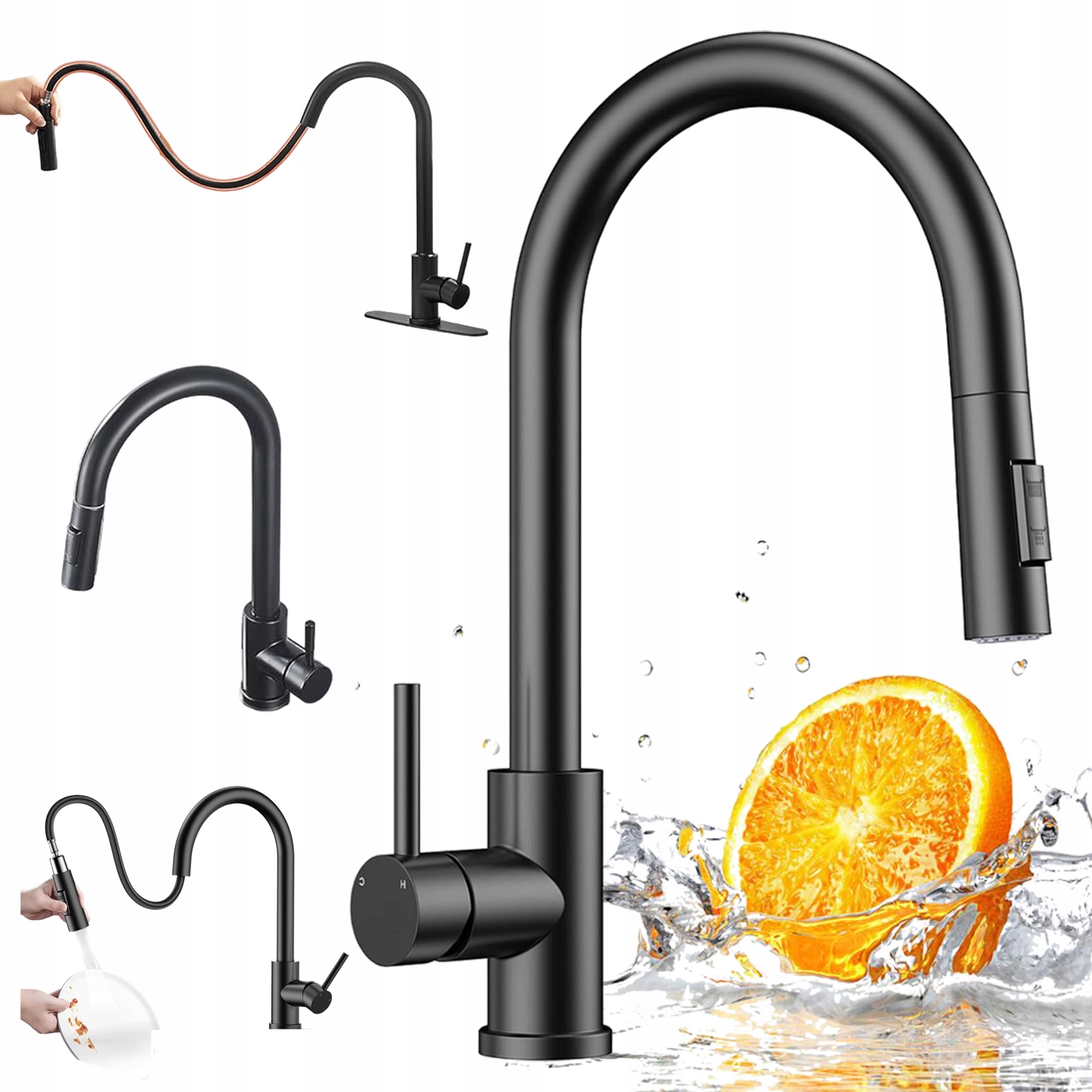 Kuchyňská Baterie S Flexibilním Výtokem, Černá, Směšovací Armatura 360°