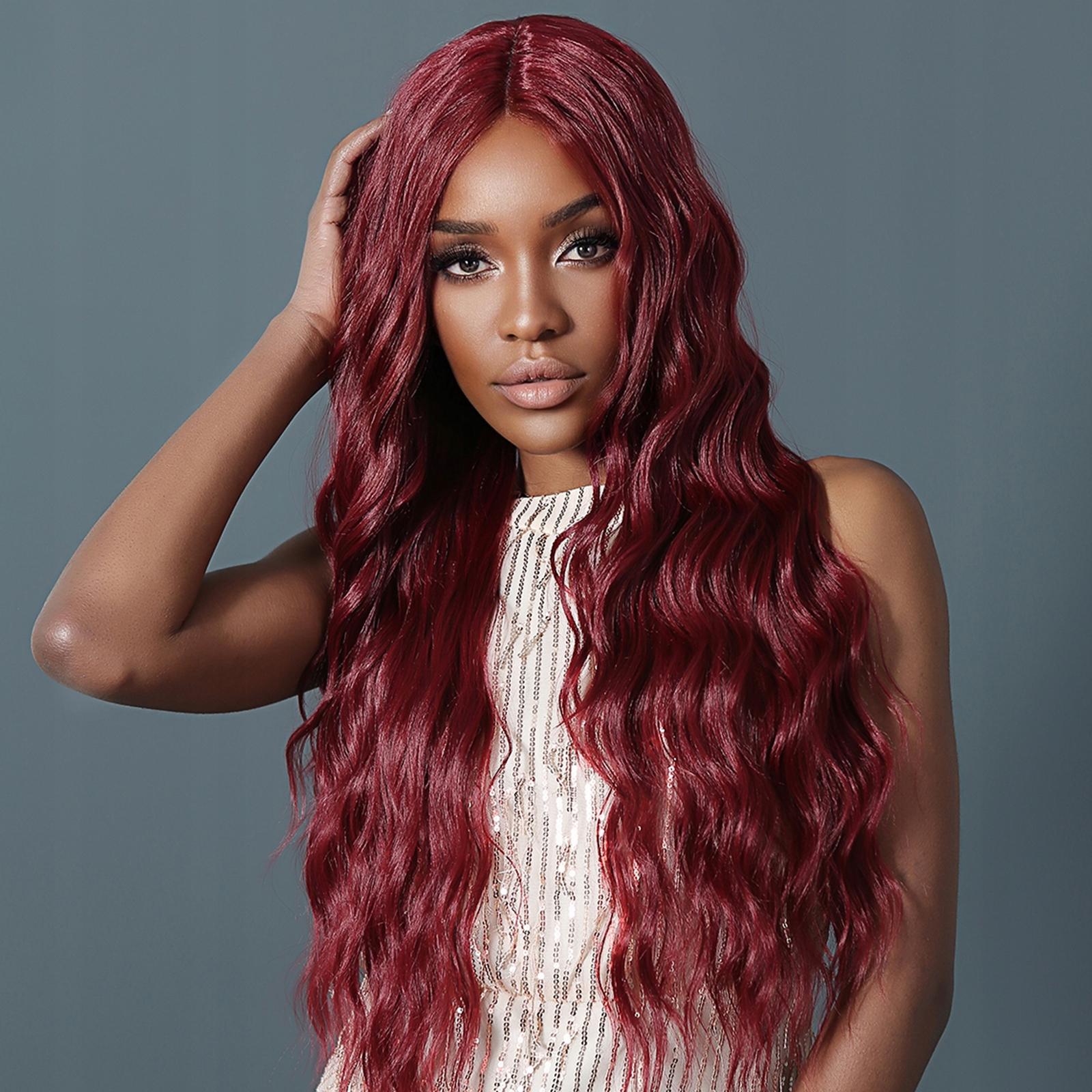 Vínově červená paruka Esmeralda se síťkou (lace front)