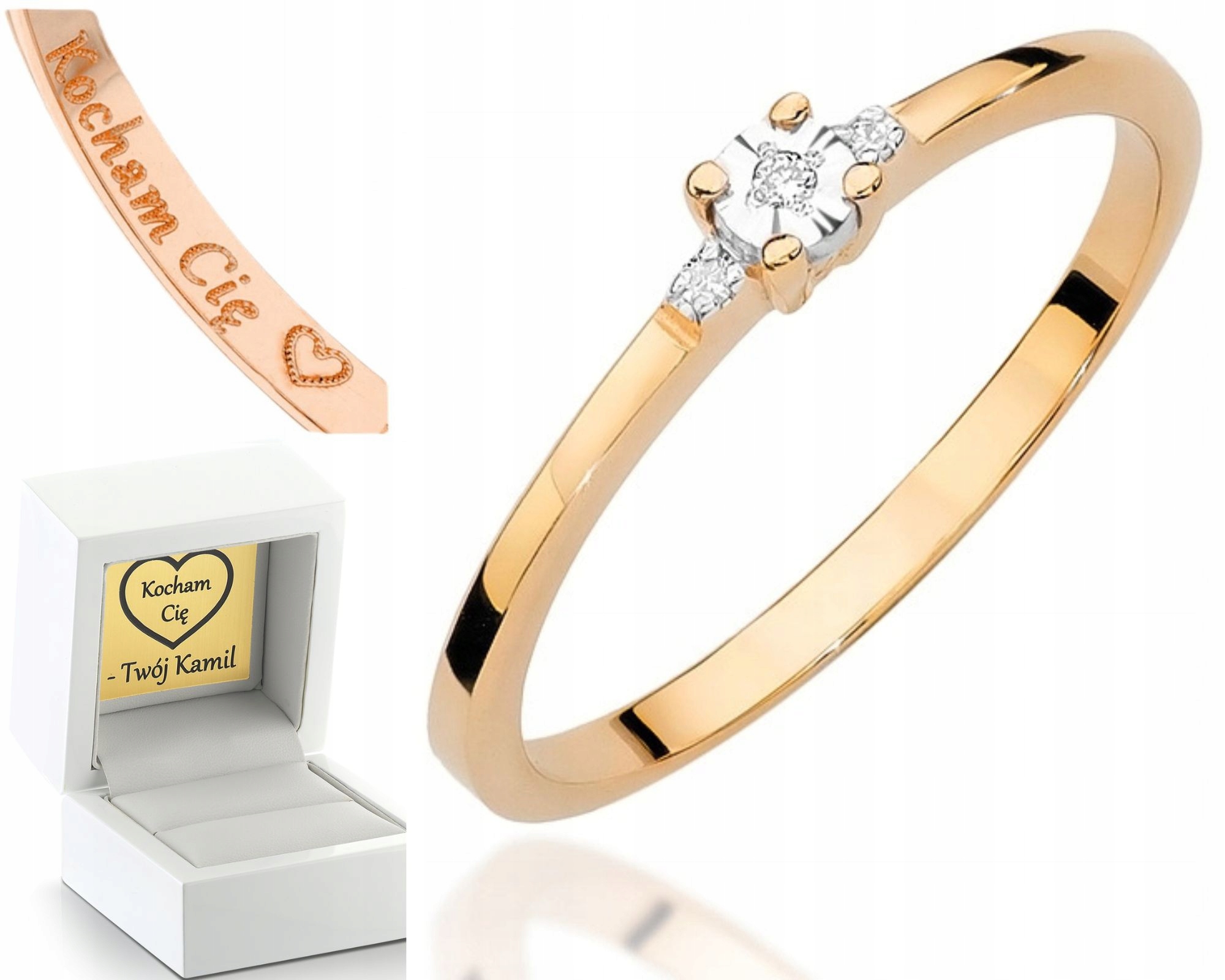 Růžové Zlato Prstýnek S Diamanty Gravírování 585 Zlato
