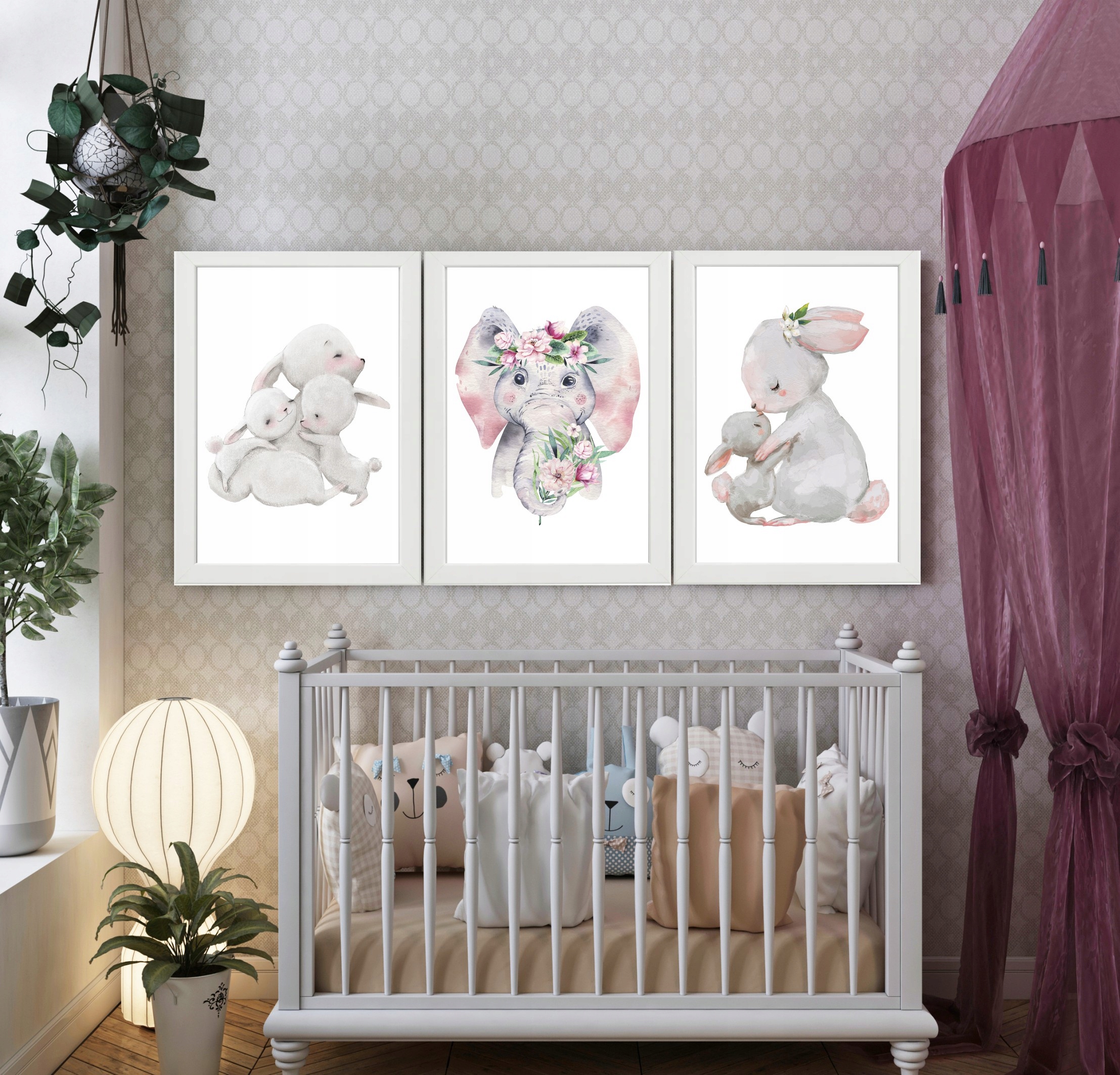 ZESTAW 3 OBRAZKI PLAKATY A4 króliczek słonik Bohater / Bajka Inny