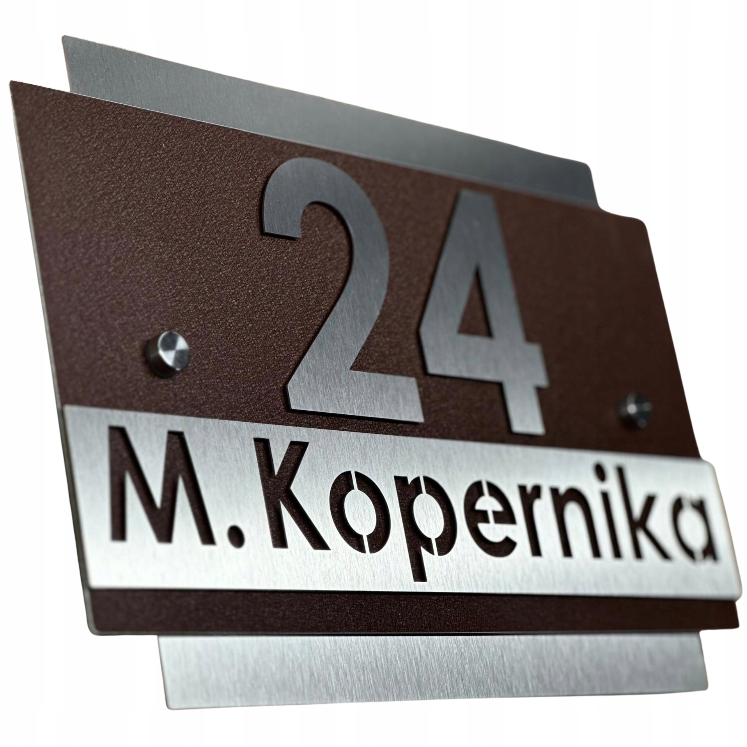 Nerezové 3D číslo domu, adresní štítek Ocel, bronzové pozadí 20 x 30 cm