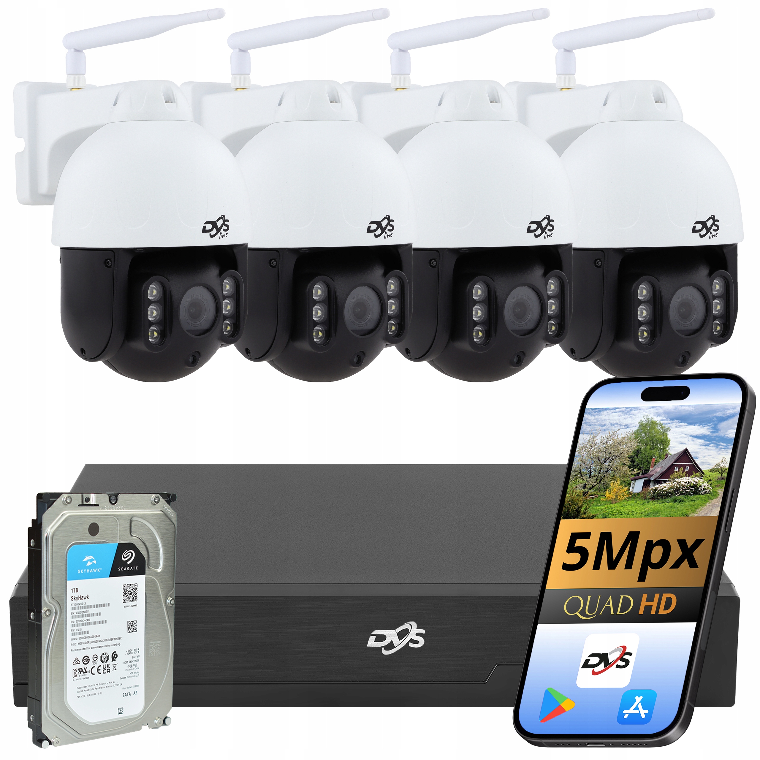 Zestaw Kamer Wifi 4 Kamery Bezprzewodowe Obrotowe 5Mpx Do Monitoringu 1TB