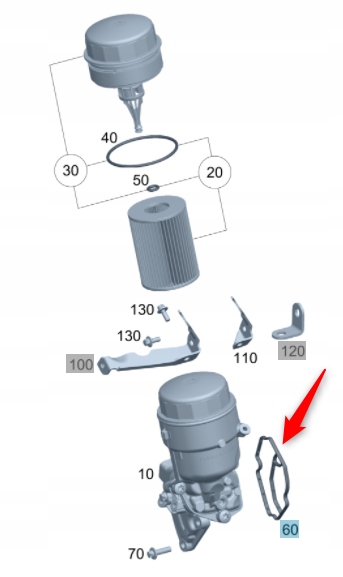USZCZELKA PODSTAWY FILTRA OLEJU MERCEDES 3.0 OM642 Numer katalogowy części A6421840080