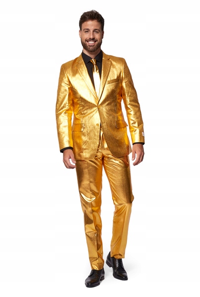 Pánský Zlatý Lesklý Oblek Opposuits Deluxe Převlek Slim Fit 56