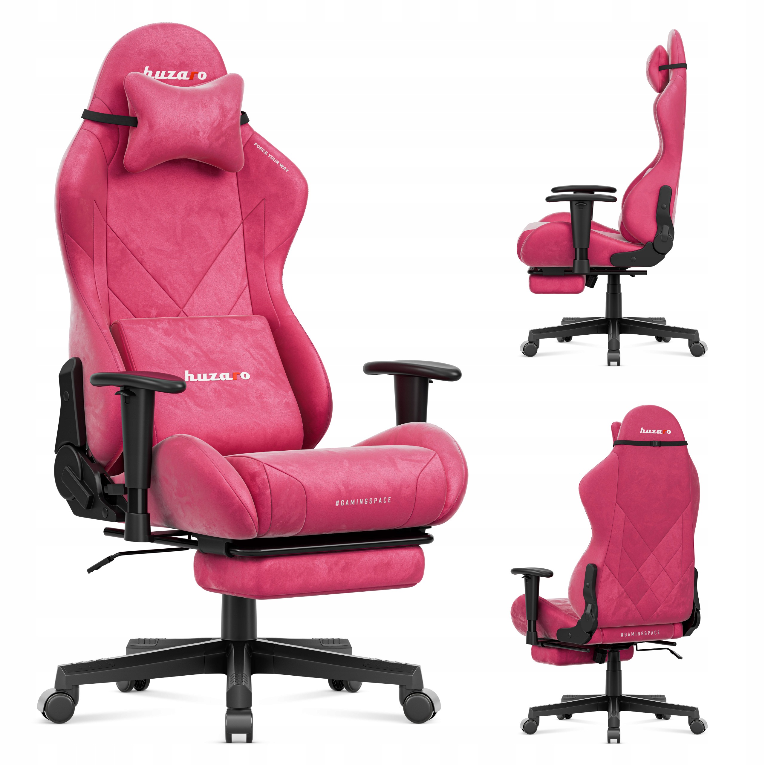Otočné Křeslo Huzaro Herní Ergonomický růžový velur Podnožka Polštář