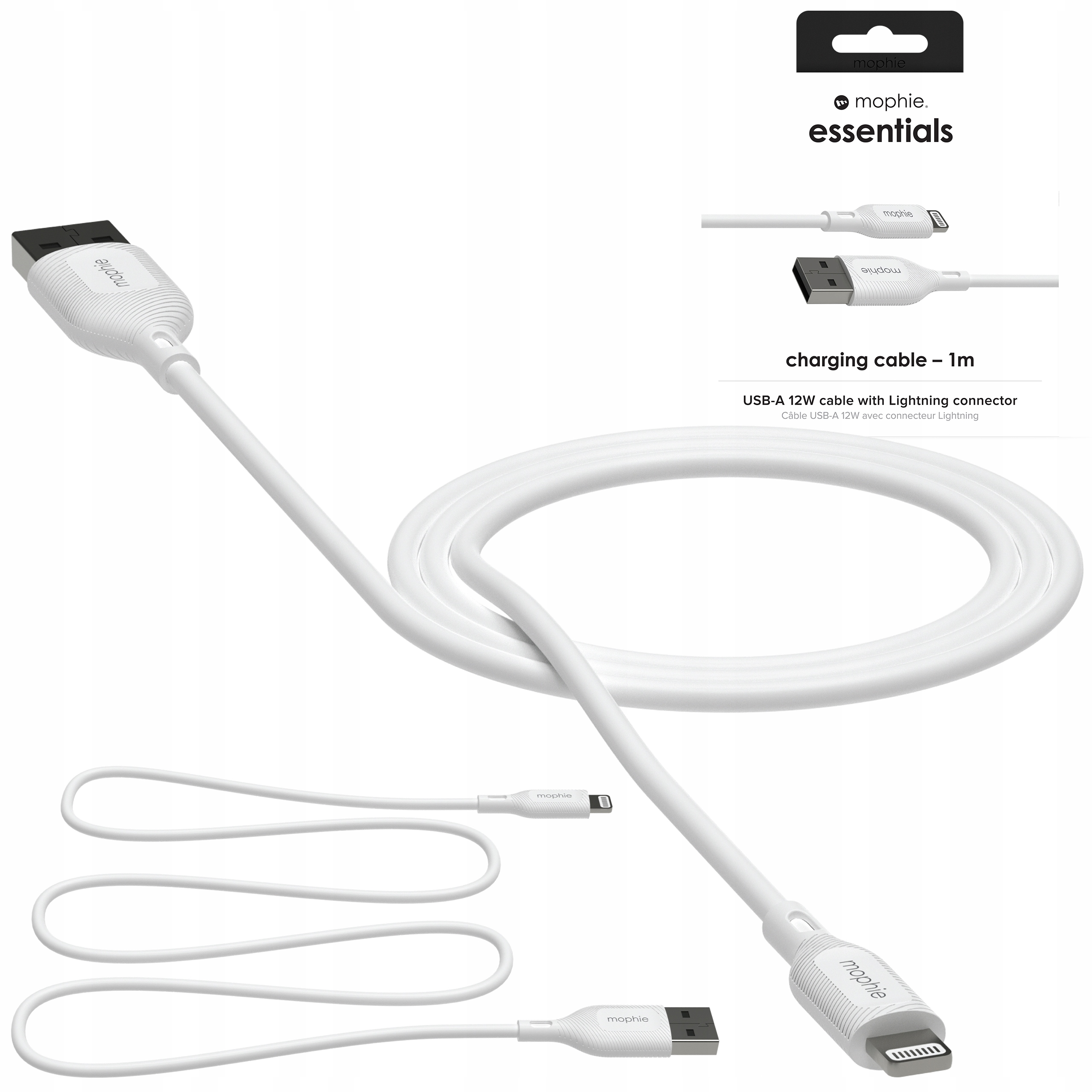 Mophie Essentials – Kabel Usb-a na Lightning 12W 1 m Odolný kabel