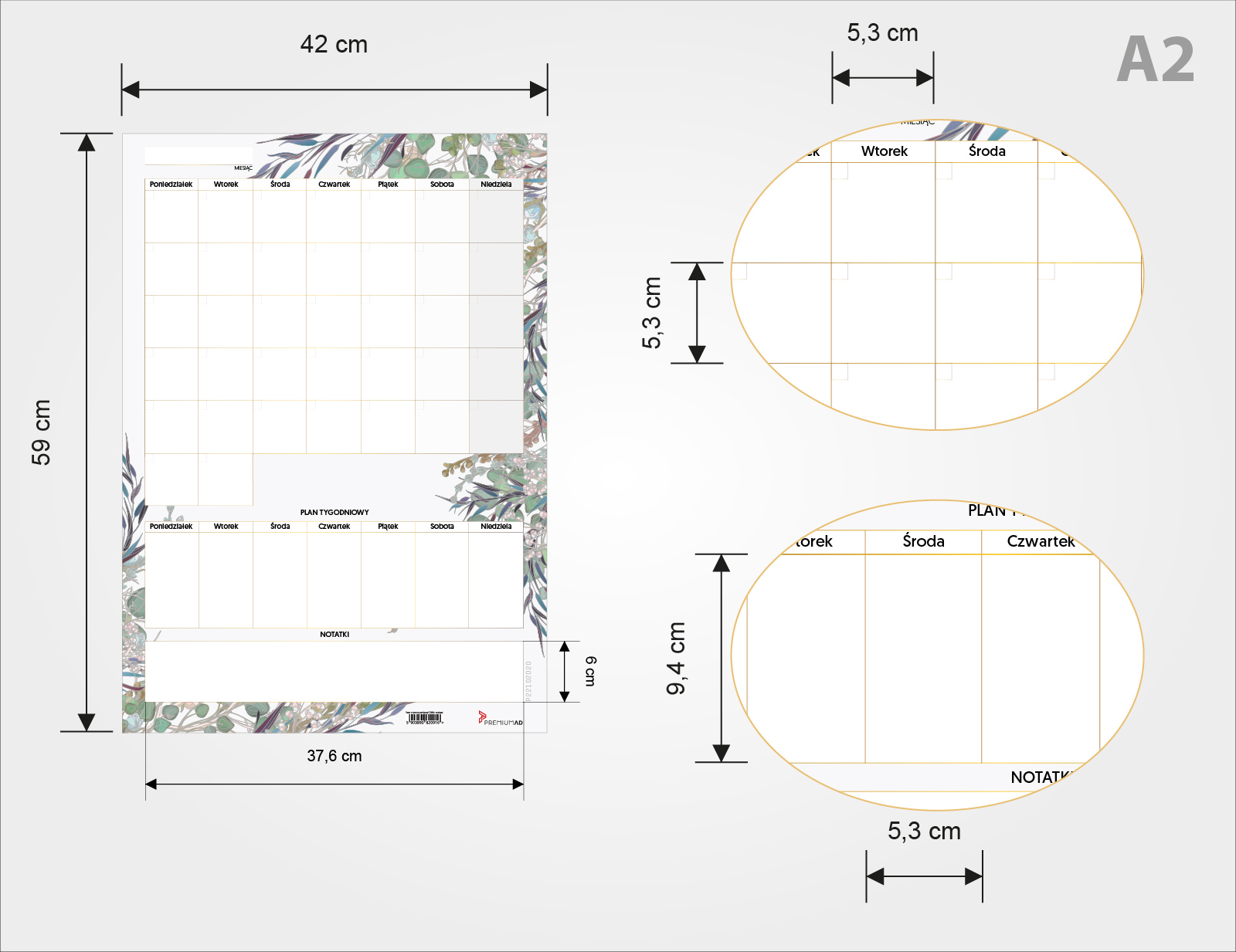 Planer ścieralny miesięczny z miejscem na notatki Język publikacji polski