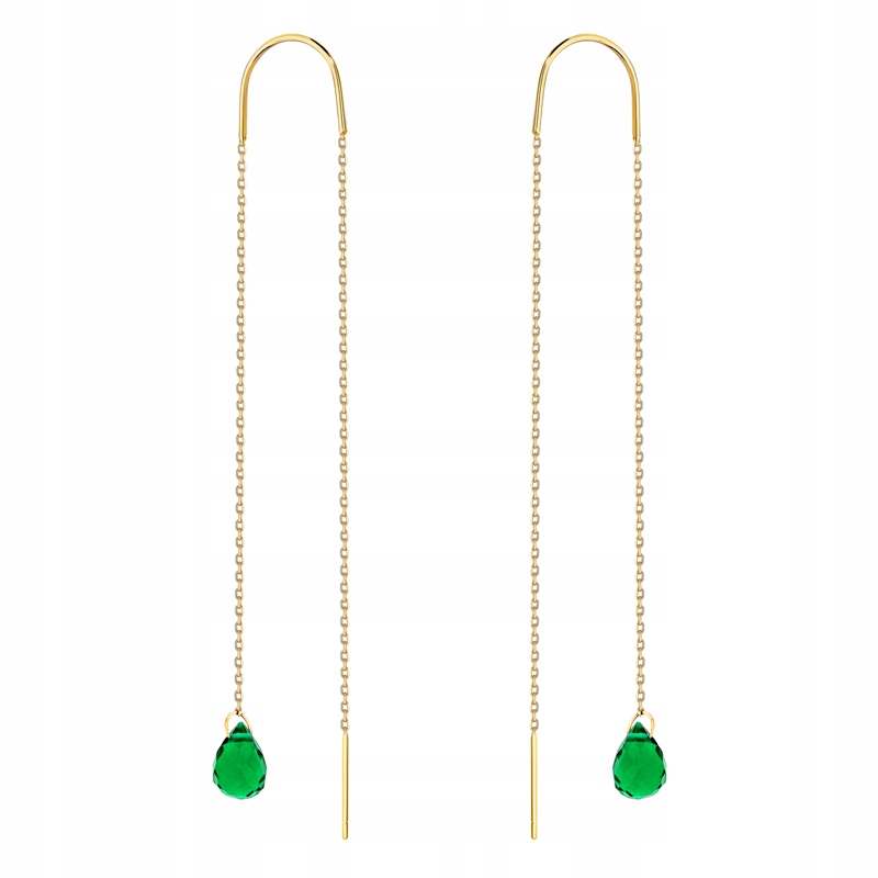 Zlaté Náušnice Závěsné pr. 585 14k Provlékací Zelené Slzičky Hydrokvarc