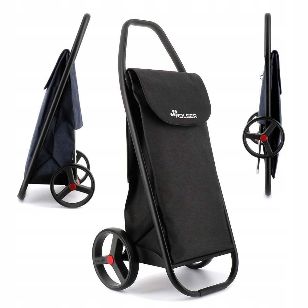 Nowoczesny wózek na zakupy Rolser COM z dużymi kołami czarny Marka Rolser