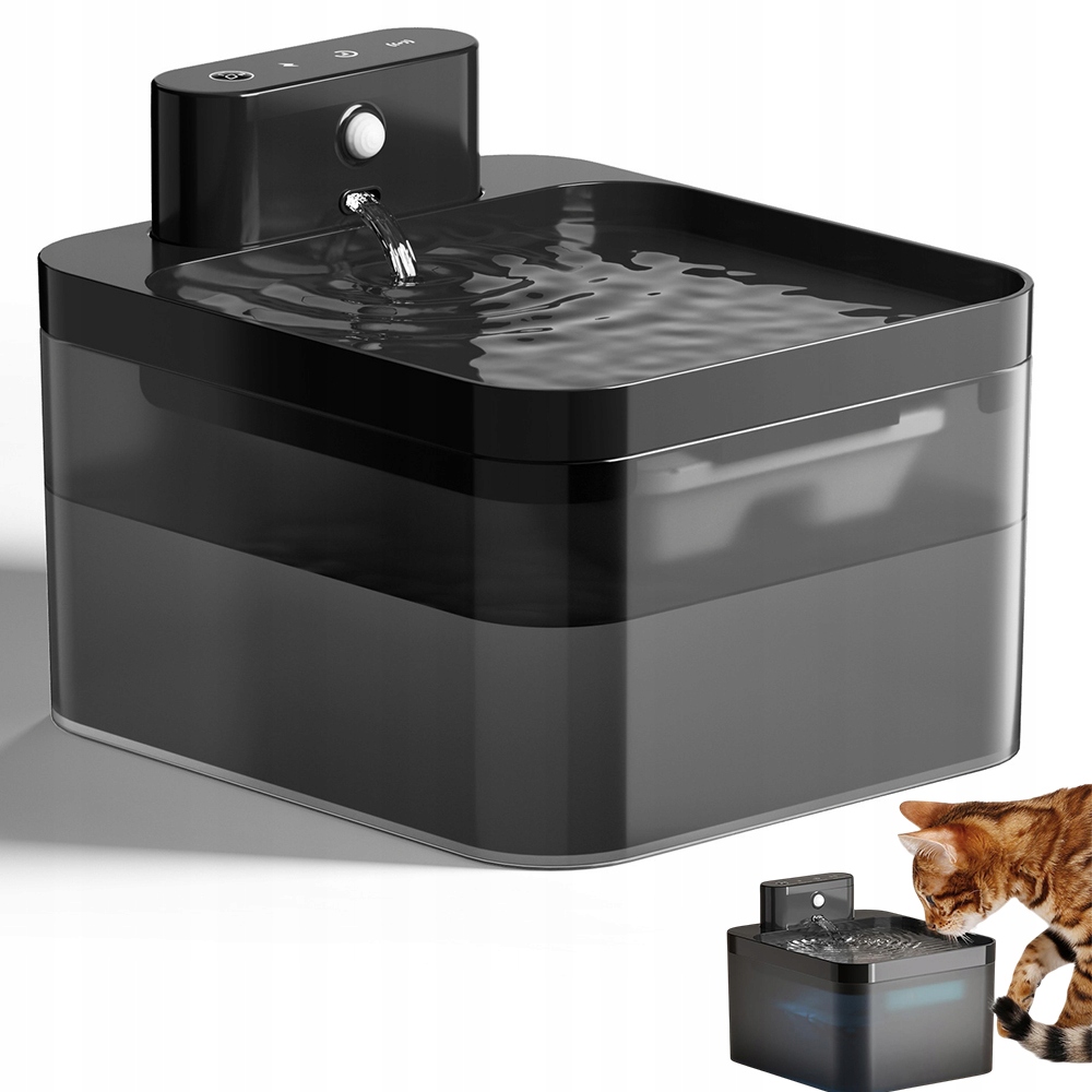Levně Bezdrátová Pro Kočky Fontána S Pohybovým Fontána , Tichá, Černá 2,2 L
