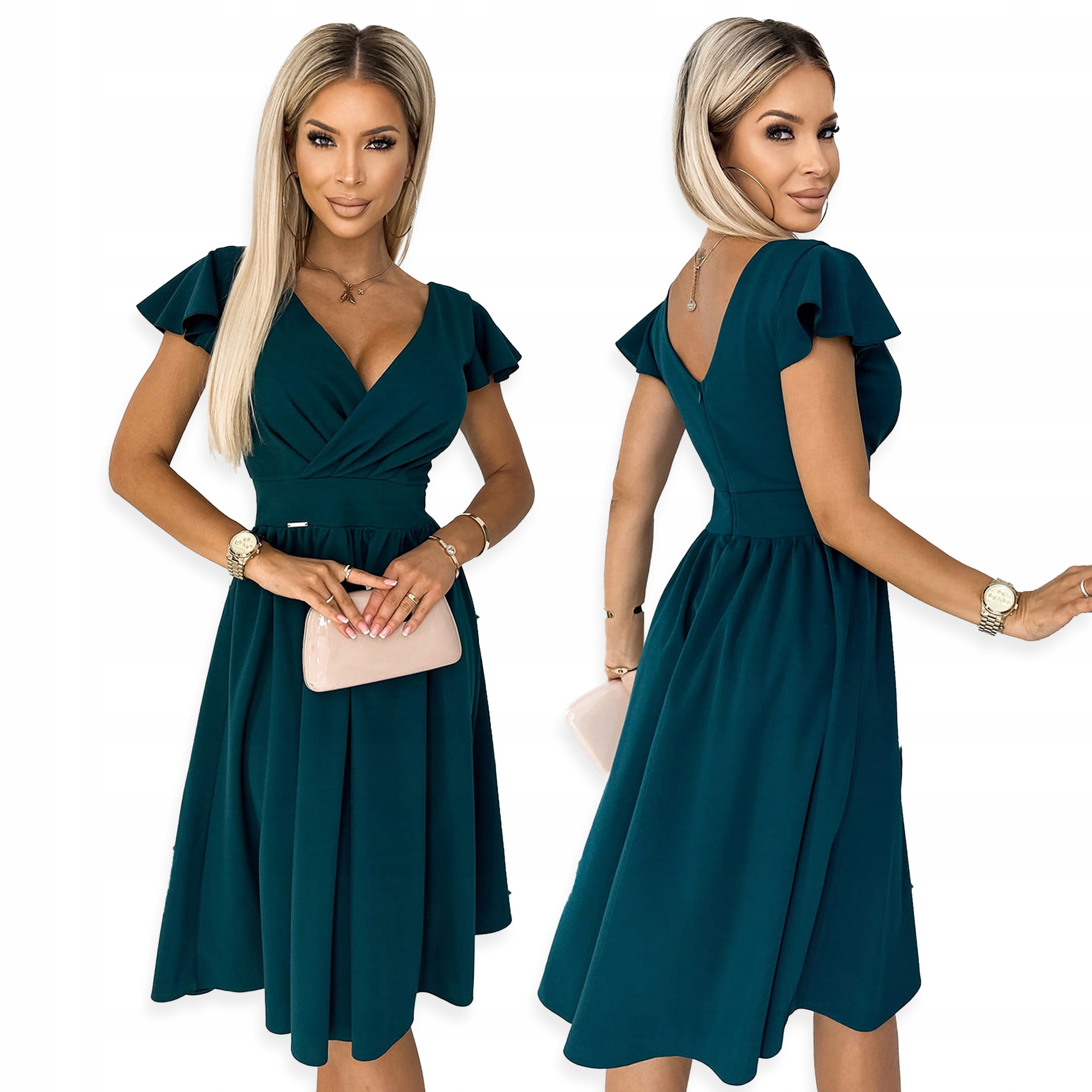 Matilde Šaty s výstřihem a krátkým rukávem Numoco Zeleň Lahvová S