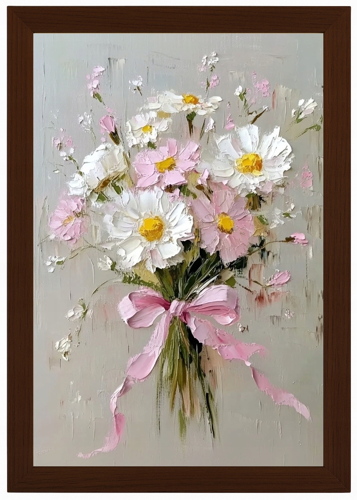 Plakát Rámeček Dřevo Olej Impasto Polní Květiny Sedmikrásky Kytice 40x60
