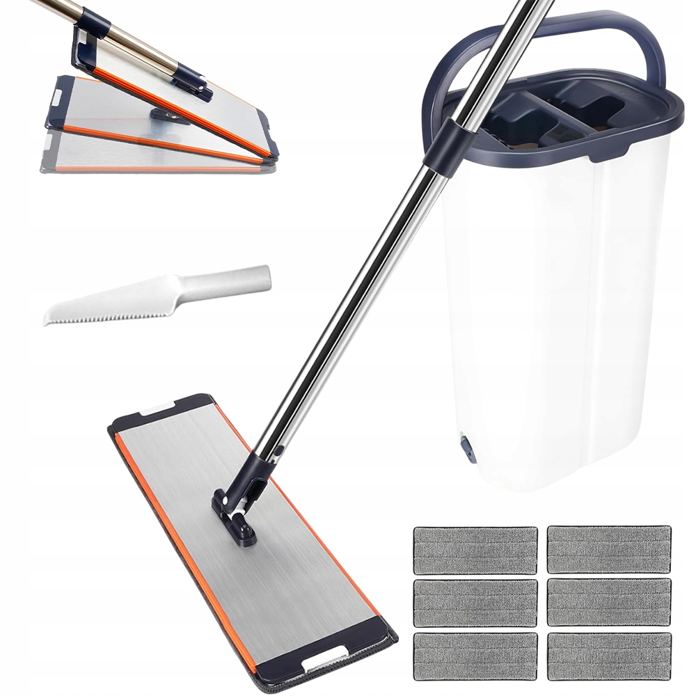 Levně Přenosný Flat Se Ždímačem Kbelíkem Plochý Mop Sada Otáčení O 360° 40 CM
