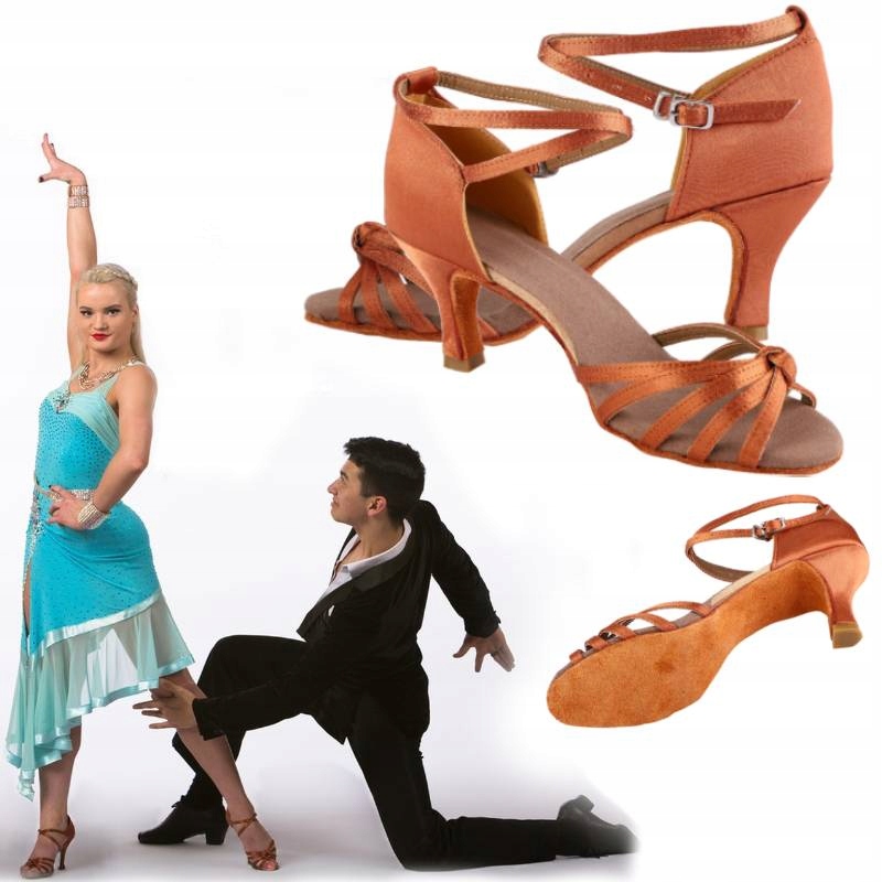 Buty Do Tańca Taneczne Latino Salsa 7cm Ciemny Brąz
