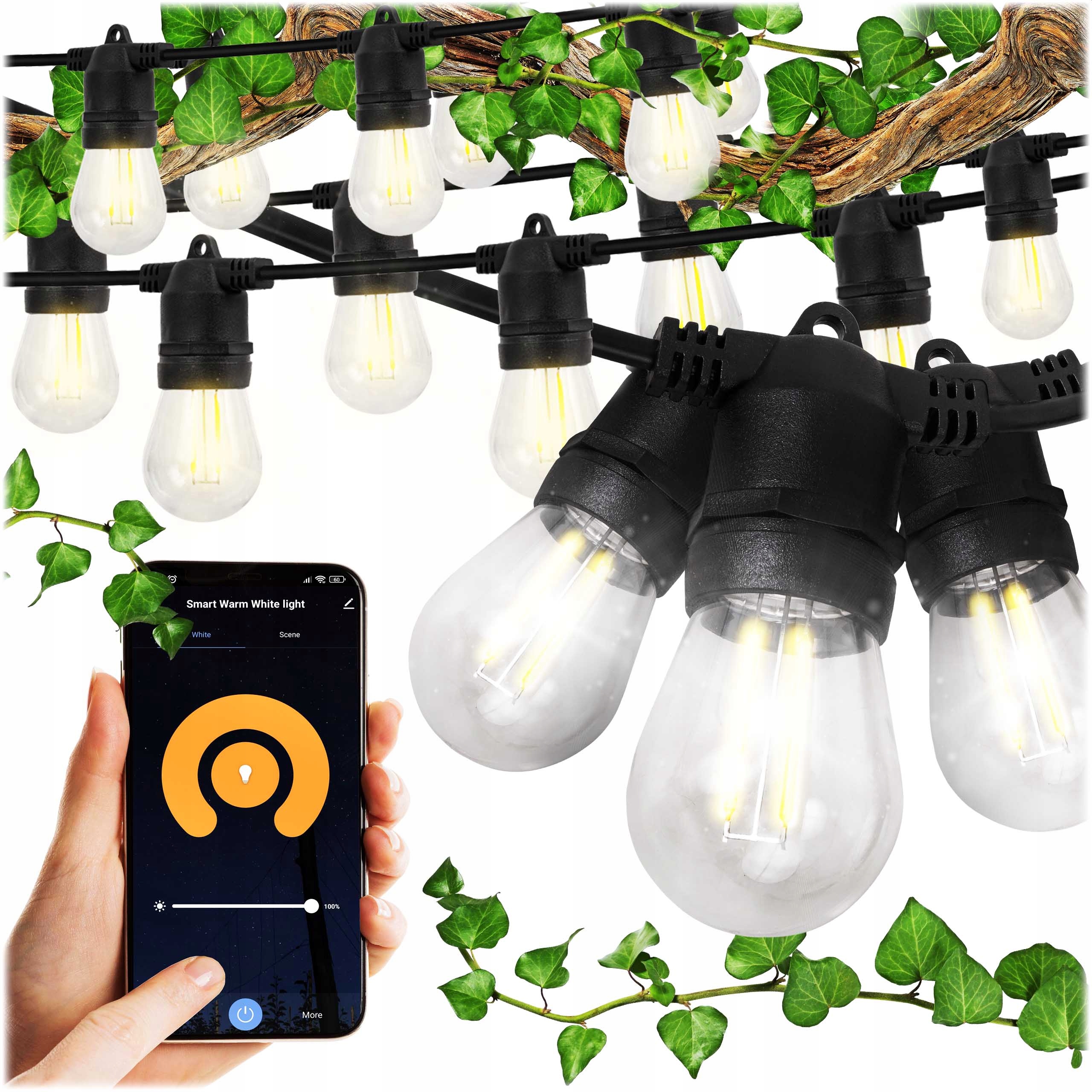 Světelná girlanda do zahrady 11 m 18 x Led žárovky E27 Smart vodotěsná Tuya