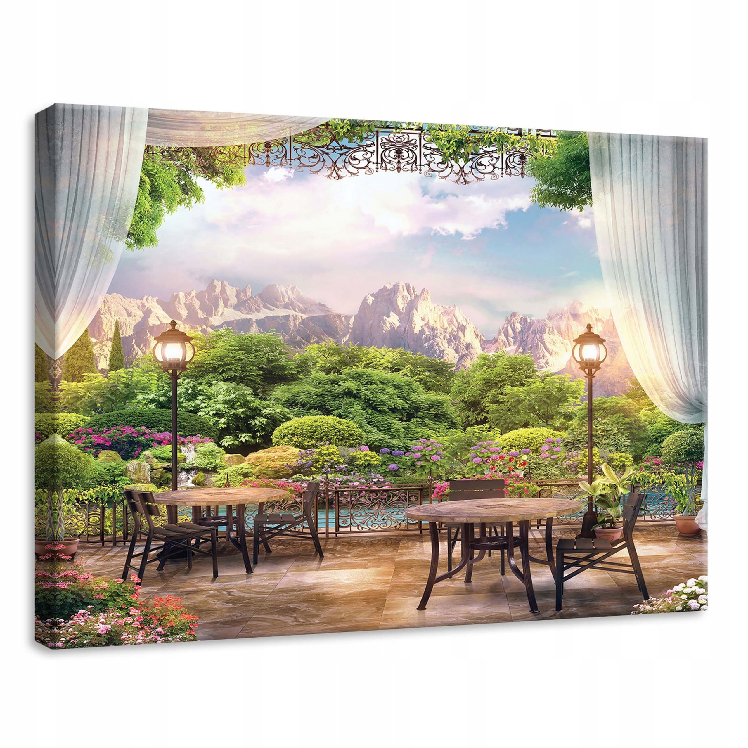 Obraz 70x50 Útulný Terasa výhled na hory kvetoucí zahrada romantická příroda