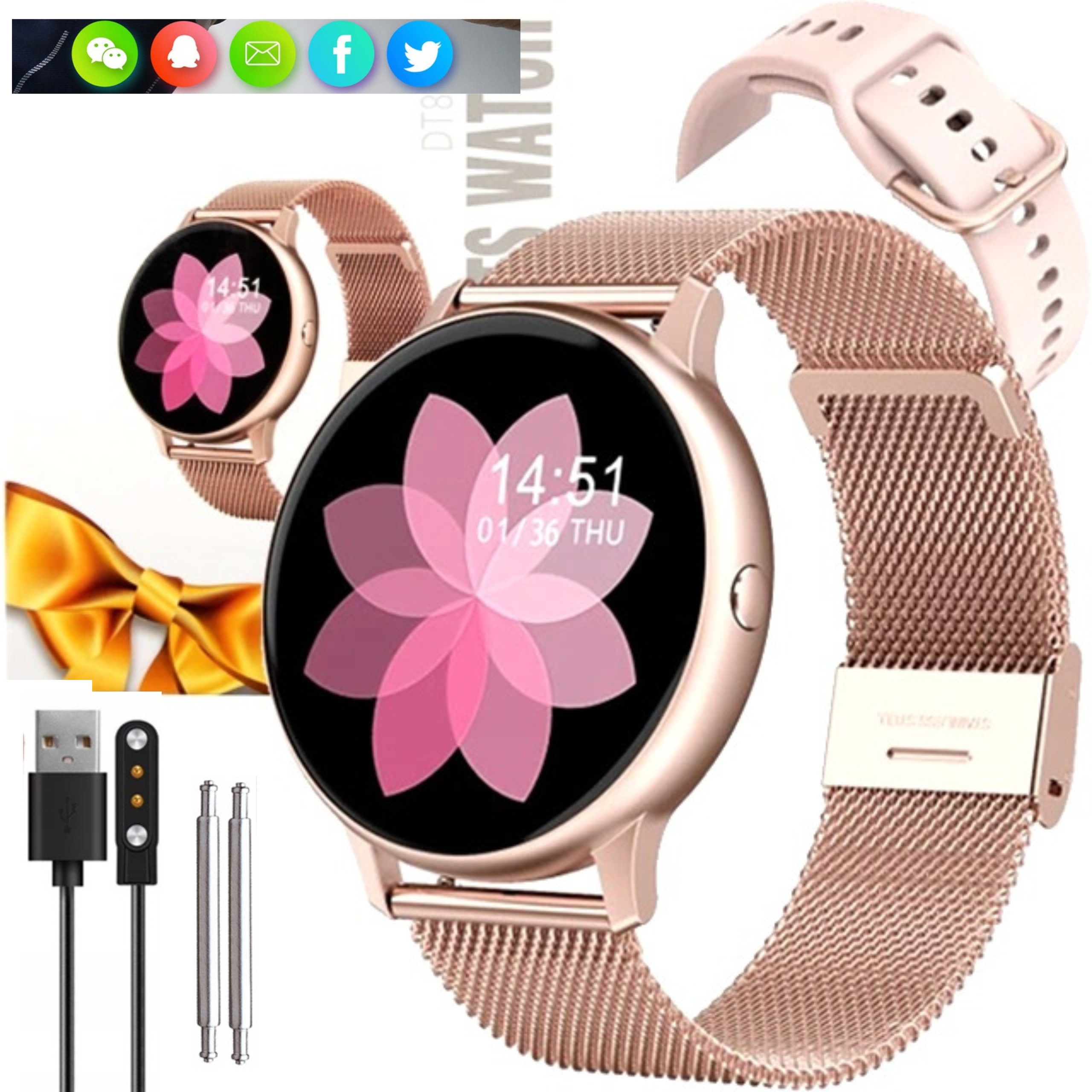 

Smartwatch Zegarek Damski 2 Paski Menu Pl