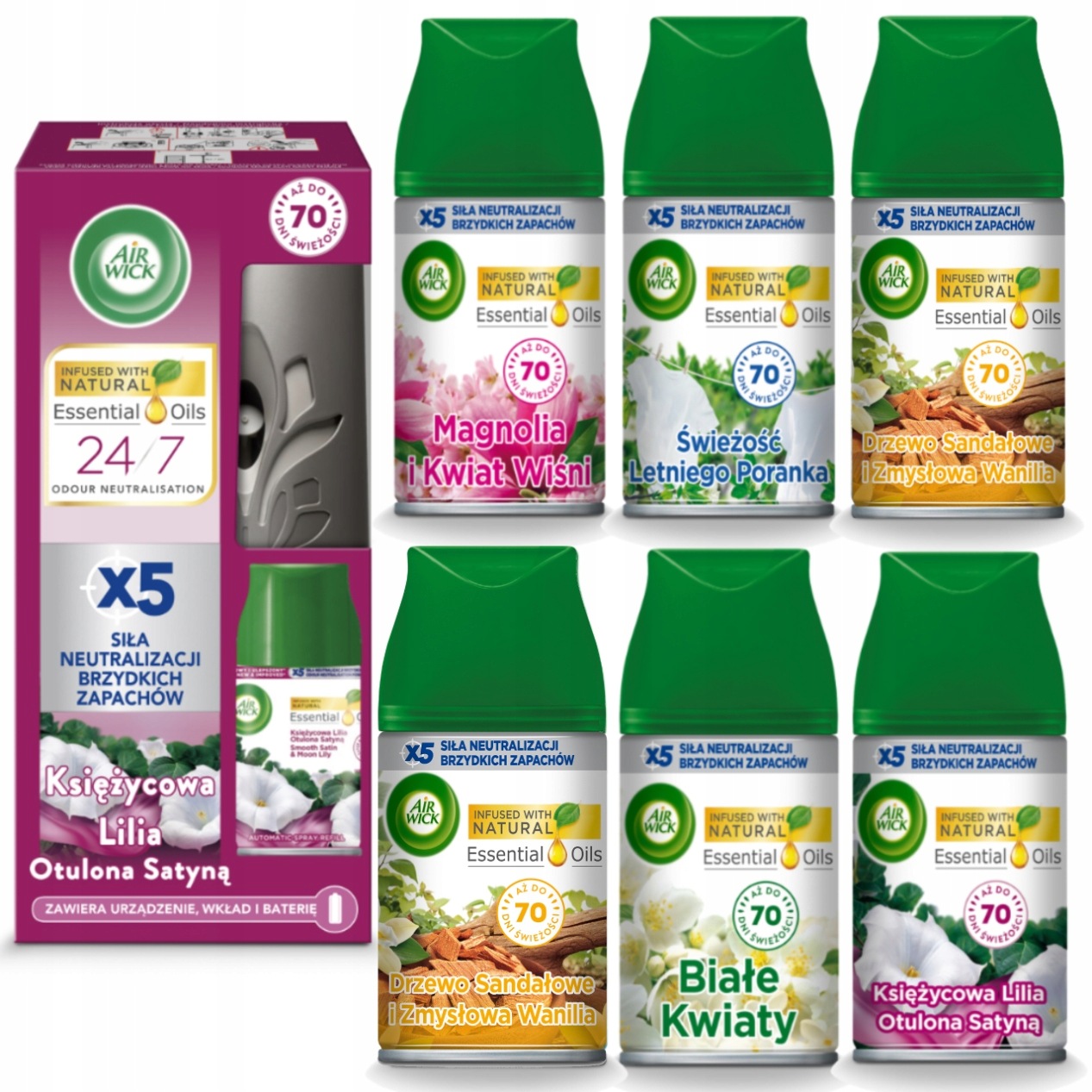 Air Wick Automatický Osvěžovač Vzduchu 7 X Náplň 250 ML MIX Sada