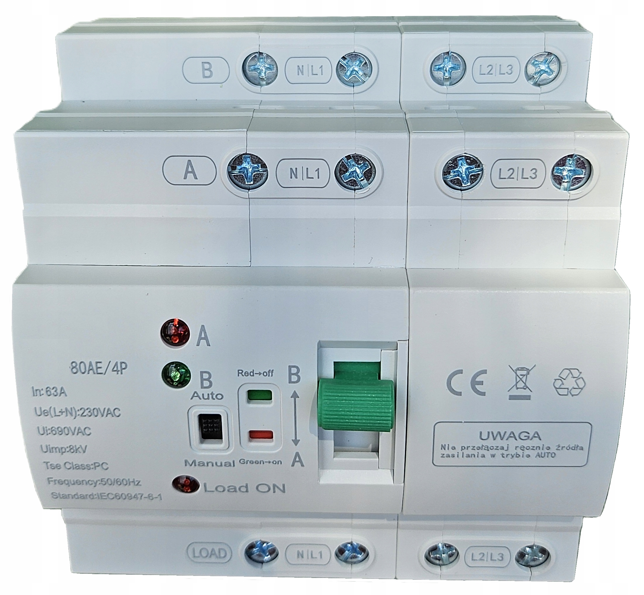 Mini Trójfazowy Automatyczny Sieciowy Przełącznik Zasilania Ats 63A 4P