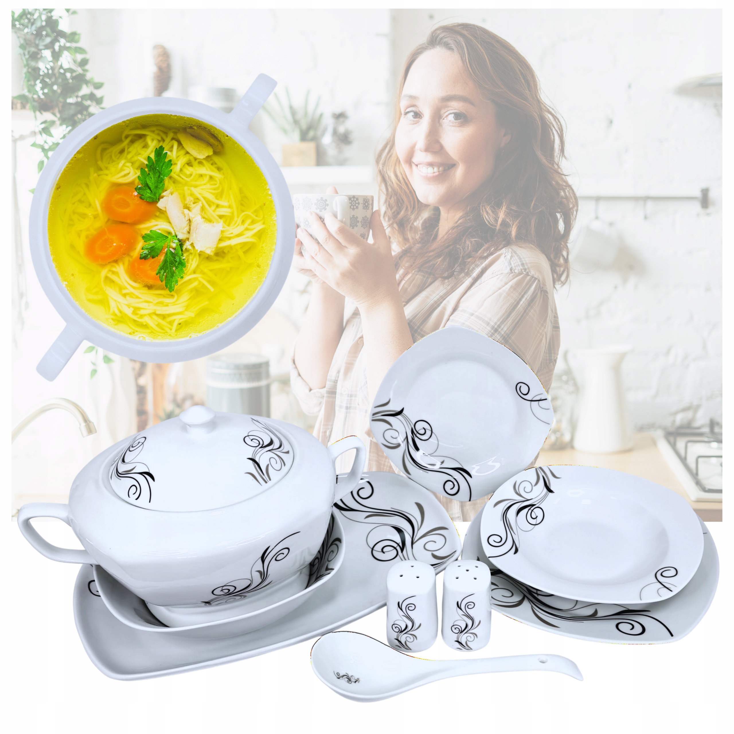 Jídelní Servis Sada Talířů Stolní Nádobí Sada Pro 12 Osob Porcelán