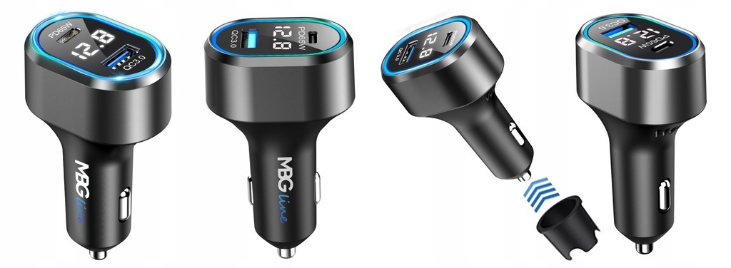 MBG Line Ładowarka Samochodowa USB C PD 65W +QC3.0 Przewód w zestawie tak