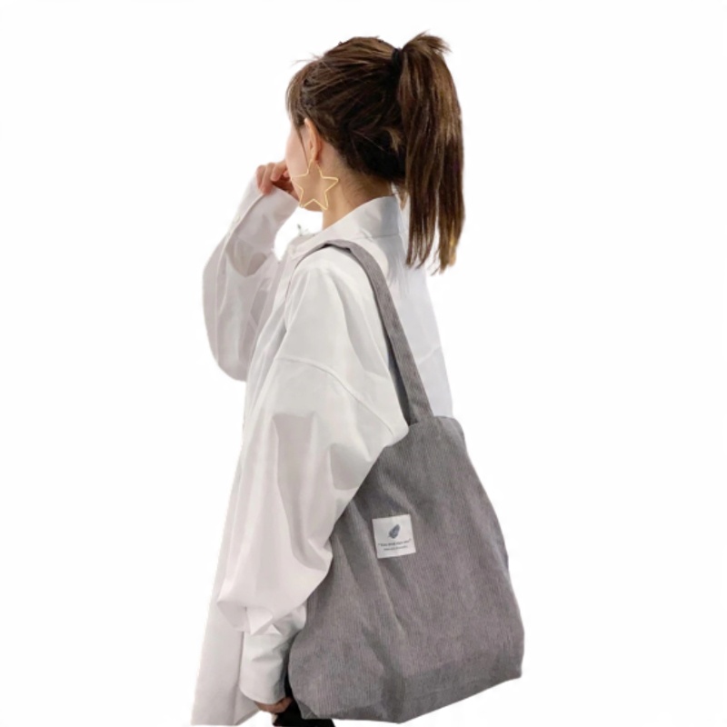 

Torba Na Ramię Szara Shopper Sztruksowa Letnia