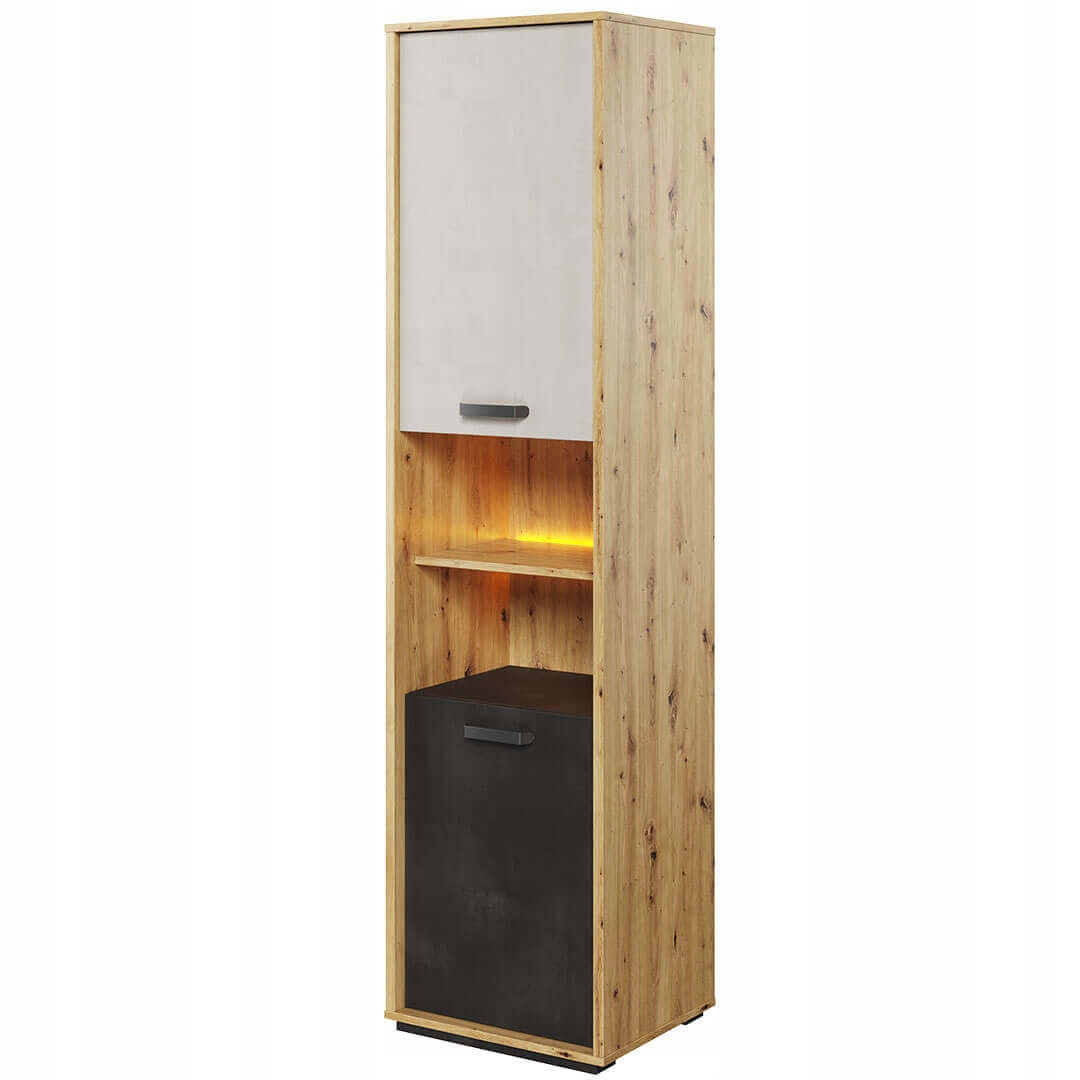 Qubic QB-04 Szafka 2D z Oświetleniem Dąb Artisan/Stal/Silk Flou
