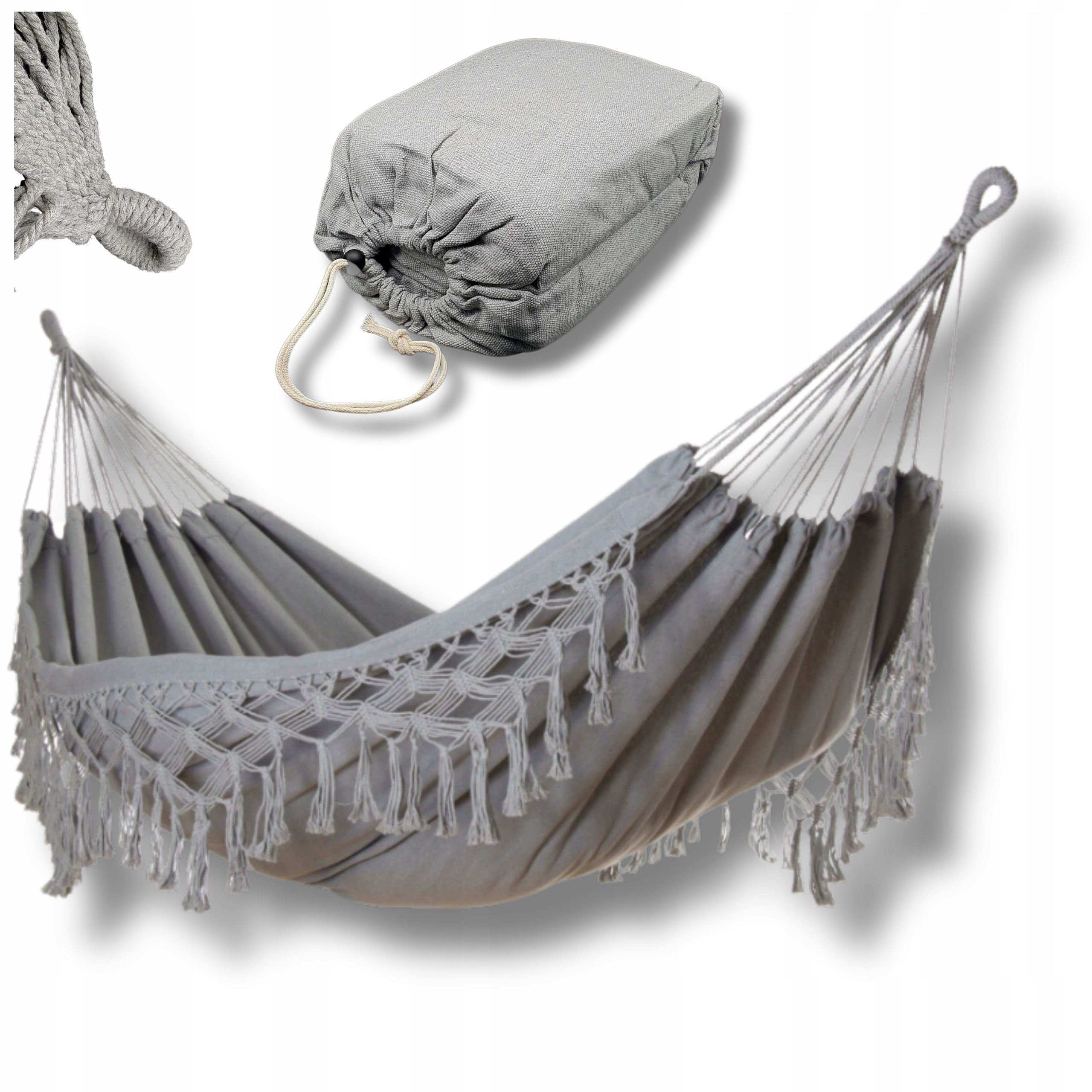 Hamak Ogrodowy Brazylijski Dwuosobowy XXL Boho Pokrowiec Mocny 220kg