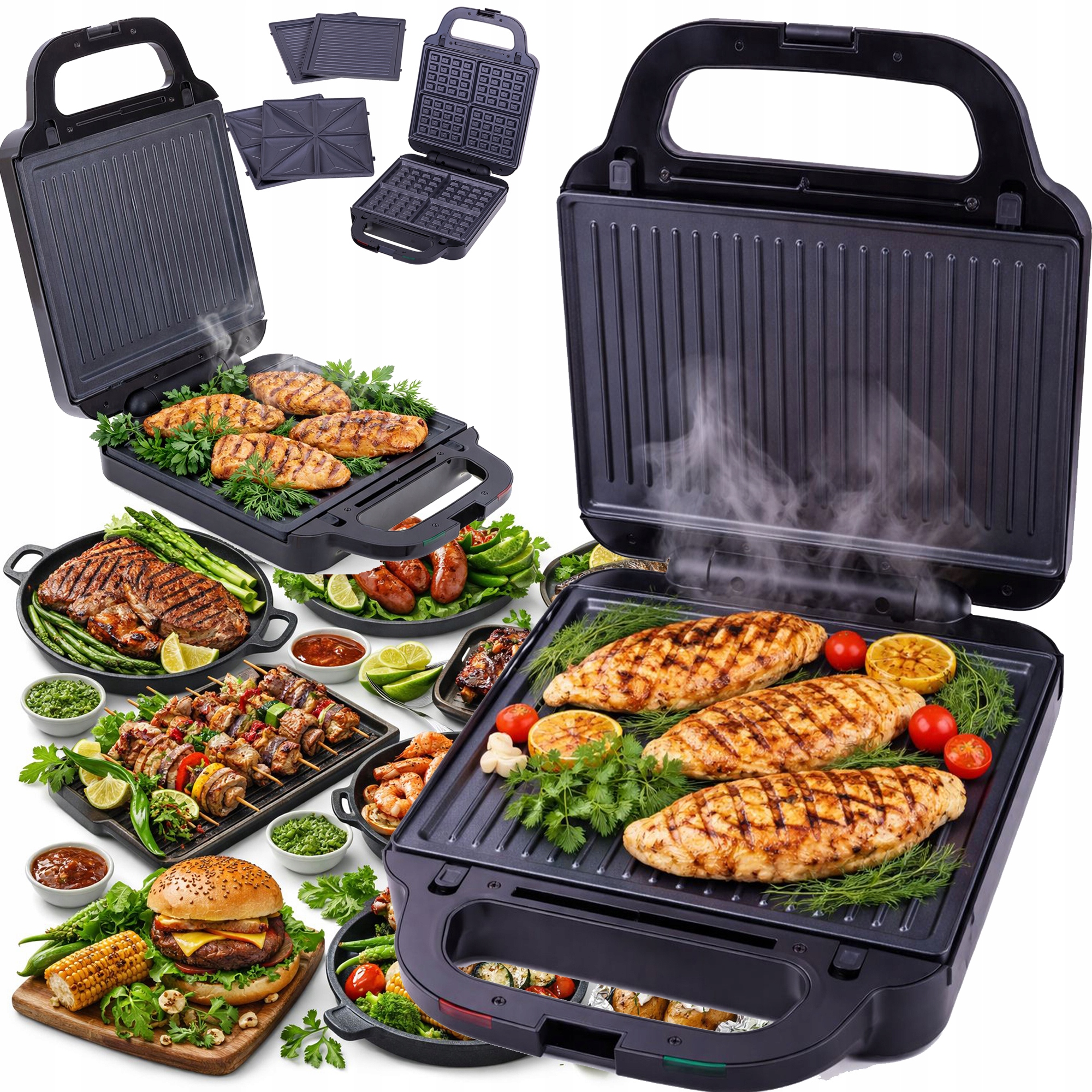 Opiekacz 3w1 Gofrownica Toster Grill Artronix 1400W Wymienne Płytki