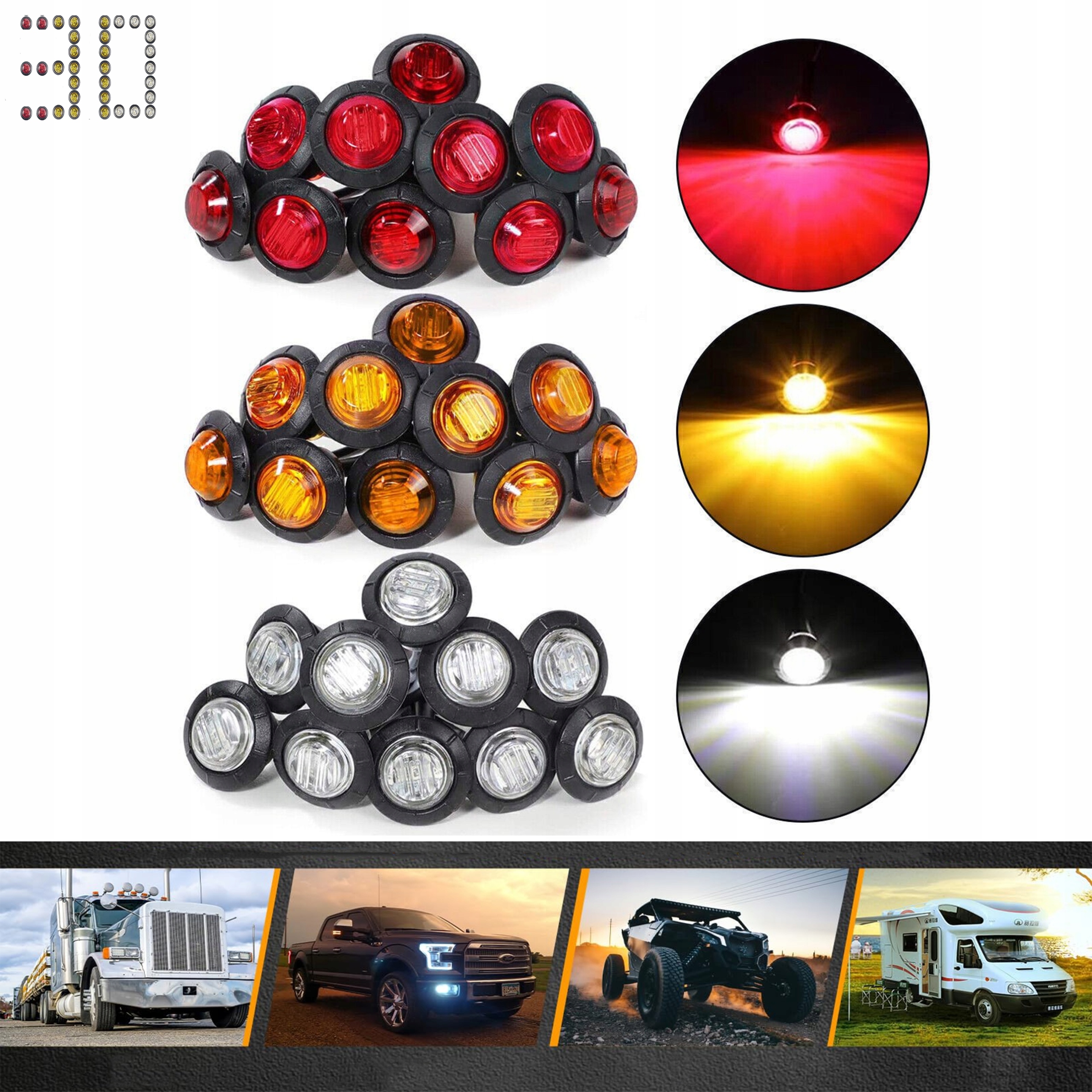 3/4 palce 3 Led diody zadní boční obrysová světla pro nákladní automobily Traile