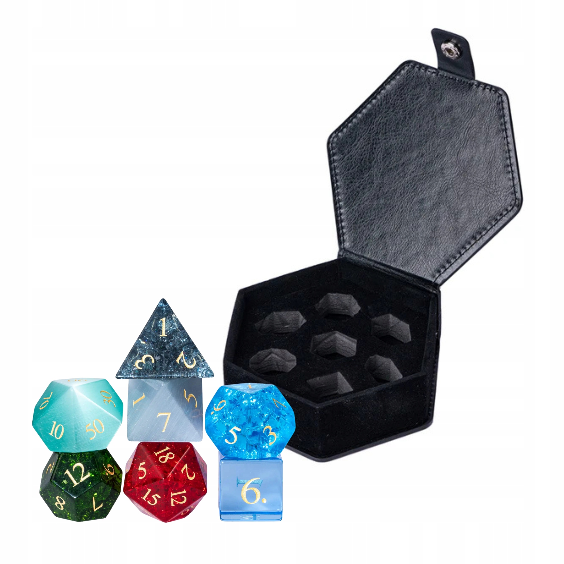 Kamienie Przeznaczenia Zestaw 7 Kryształowych Kości Rpg Skórzane Etui