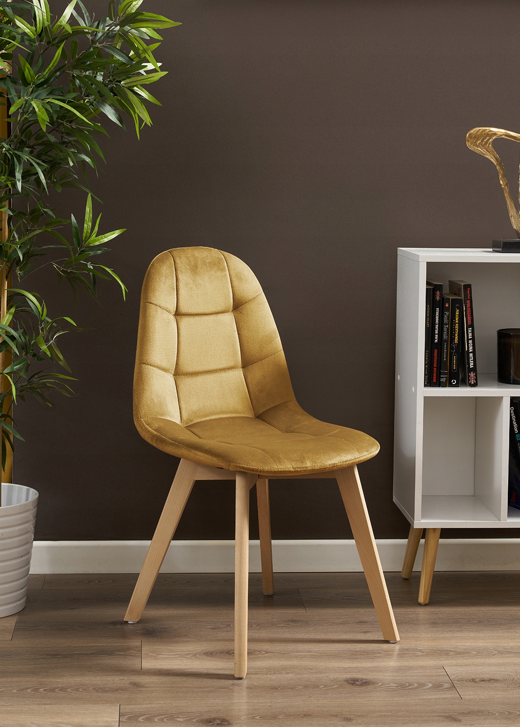 KRZESŁO skandynawskie TAPICEROWANE pikowane Kod producenta MUSZTARDOWE biurowe jadalni salonu