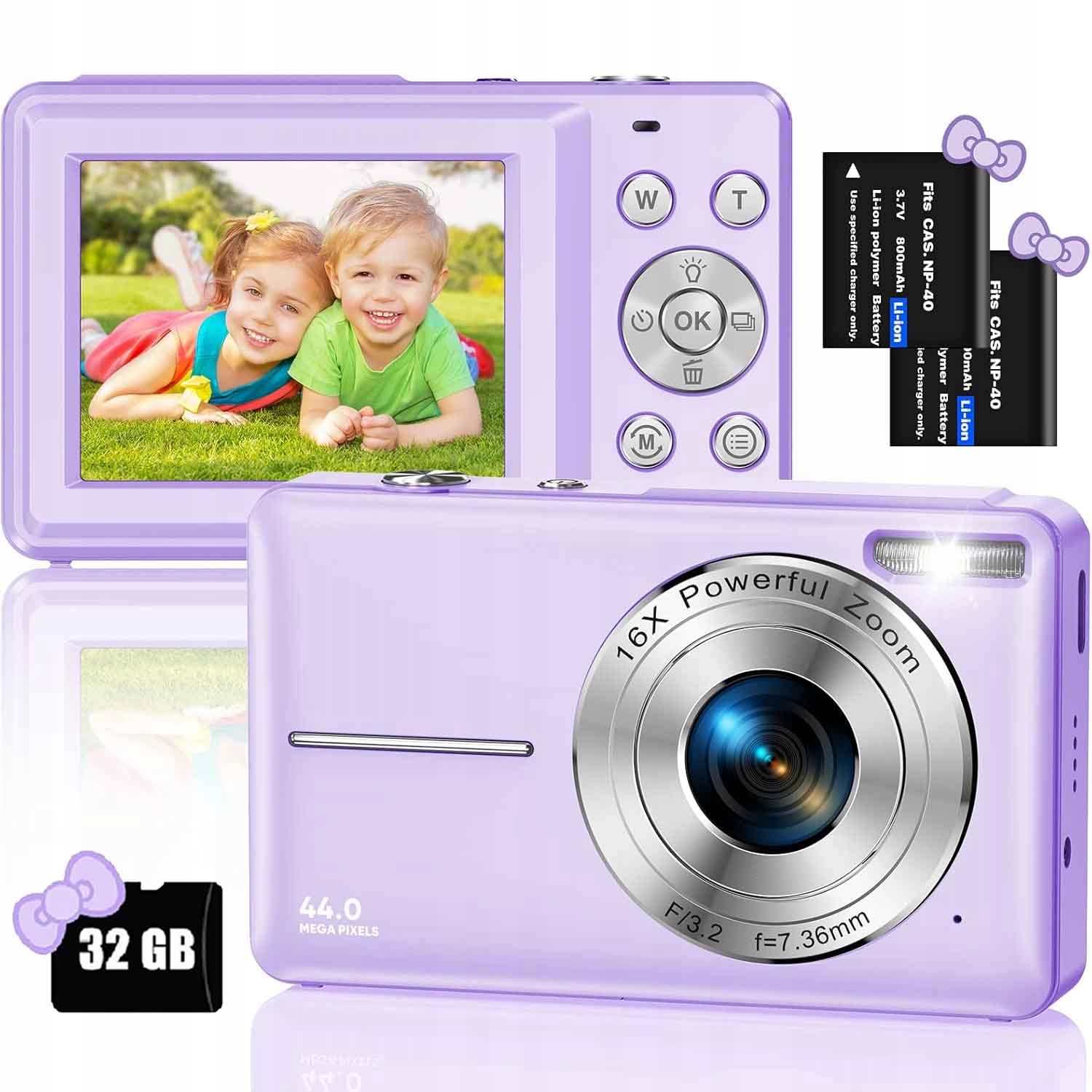 Digitální Fotoaparát Pro Děti Hd 4K 44MP 16X Zoom 2.4" 32GB Karta Fialová