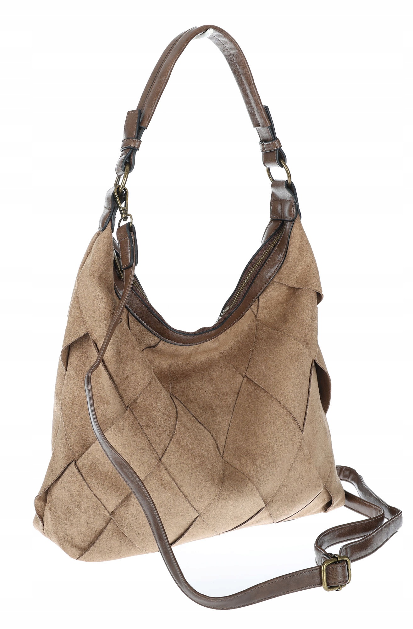 Dámská shopper kabelka, semišová taška, pletená přes rameno, taška TB49 Béžová