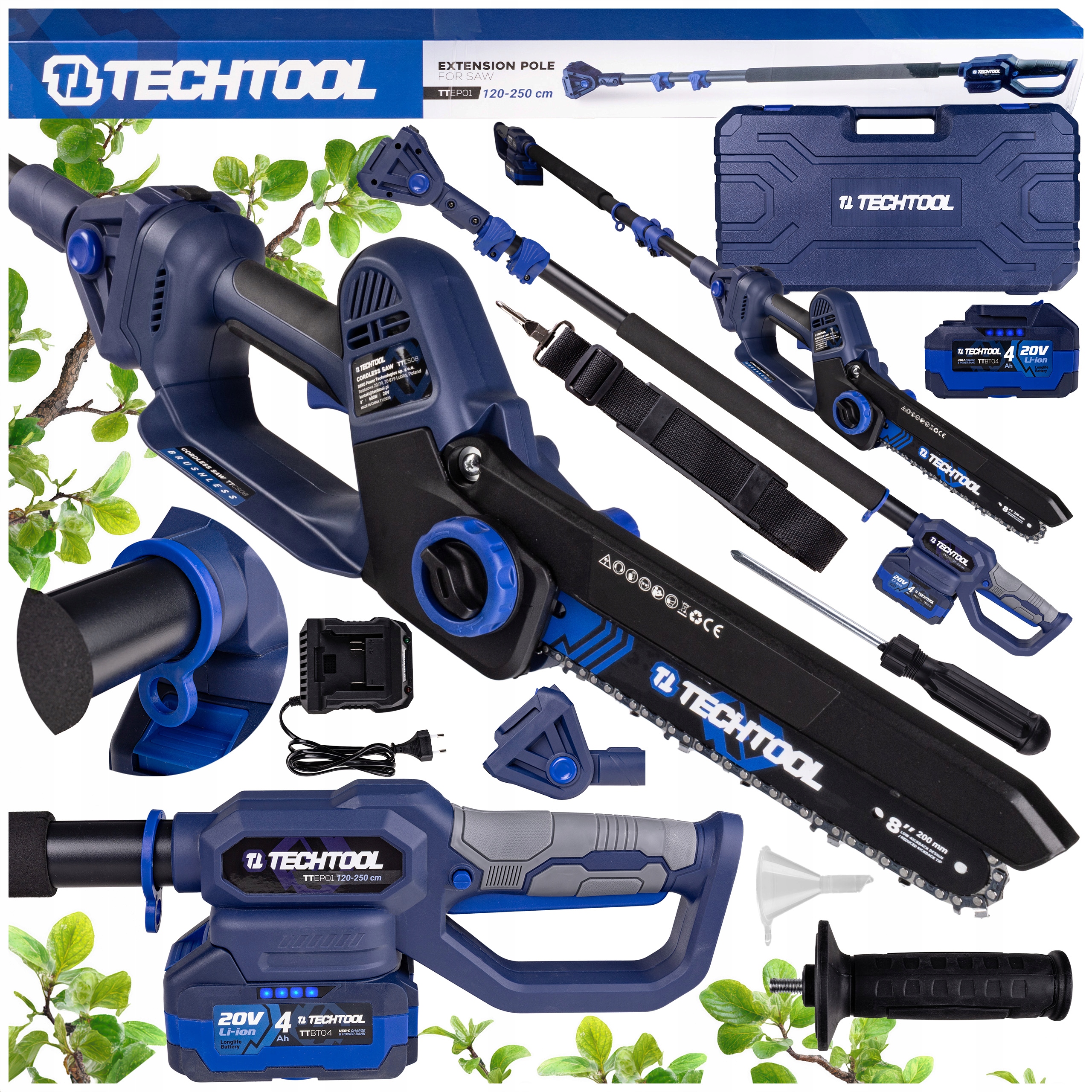 Řetězová Pila Na Výložníku Akumulátorová 8" Větve 4 Ah Techtool