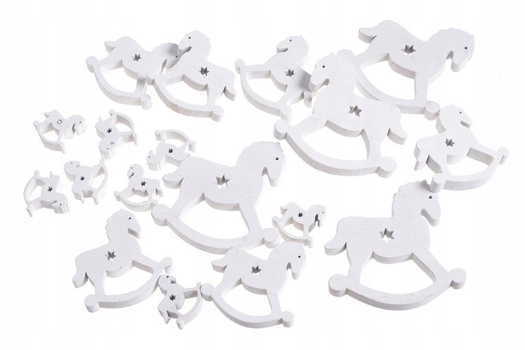 Drewniane wykrawanki - koniki na biegunach białe mix - 2,5cm - 7cm,  18szt    129CAN7827W — 2